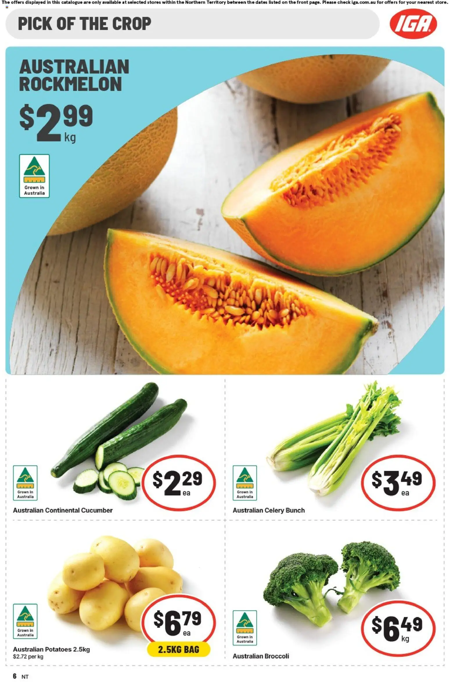 IGA catalogue - valid from 12/08/2026 | Page: 6 | Products: Broccoli, Cucumber, Potatoes, Bag