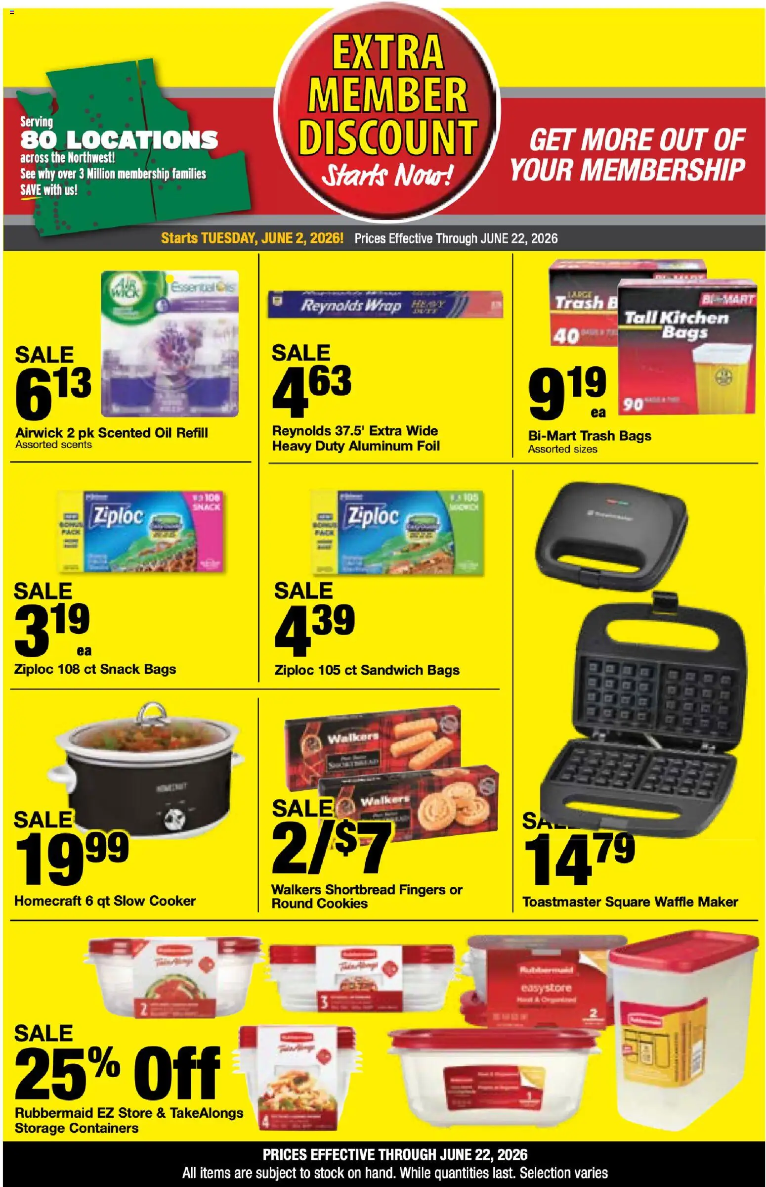 Bi-Mart Extra Member Discount - valid from 02.06.2026 | Page: 3 | Products: Cooker, Oil, Waffle Maker, Cookies