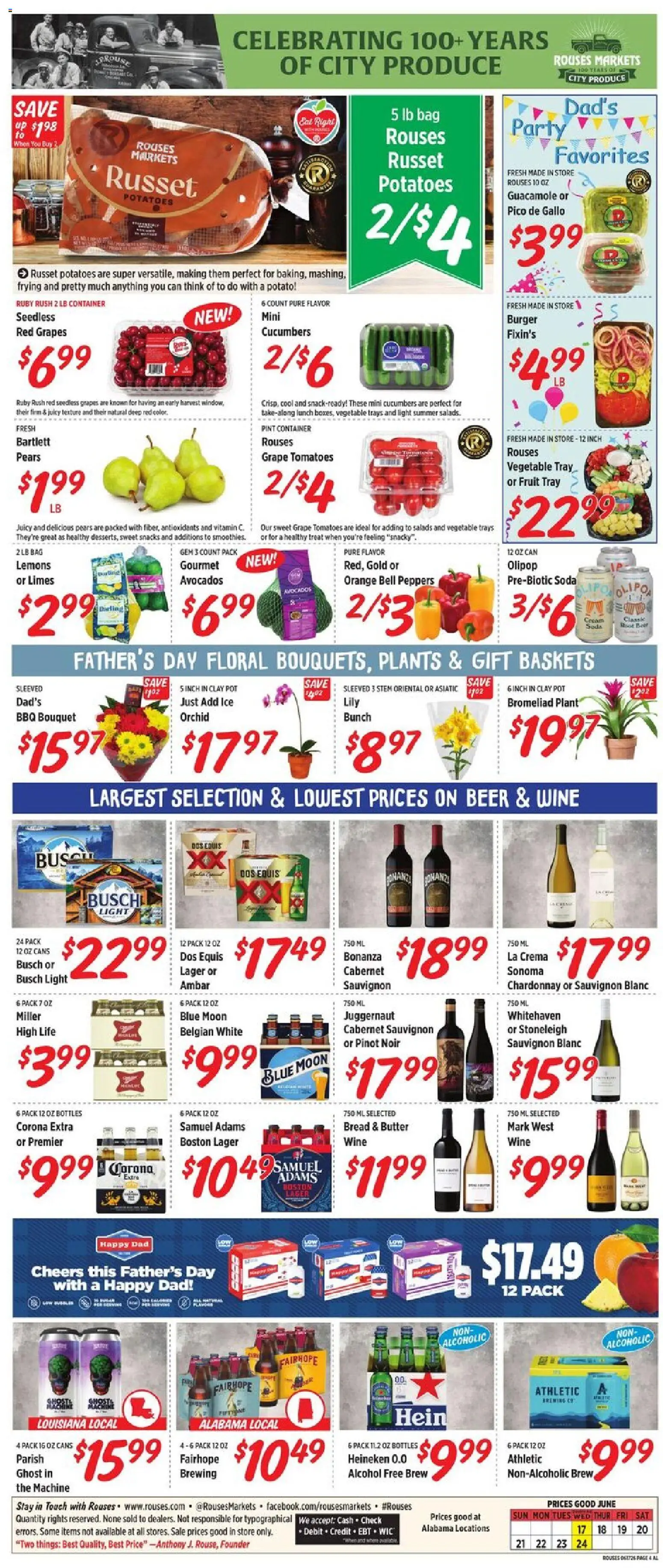 Rouses Weekly Ad - AL - valid from 17.06.2026 | Page: 8 | Products: Bread, Wine, Potatoes, Bag