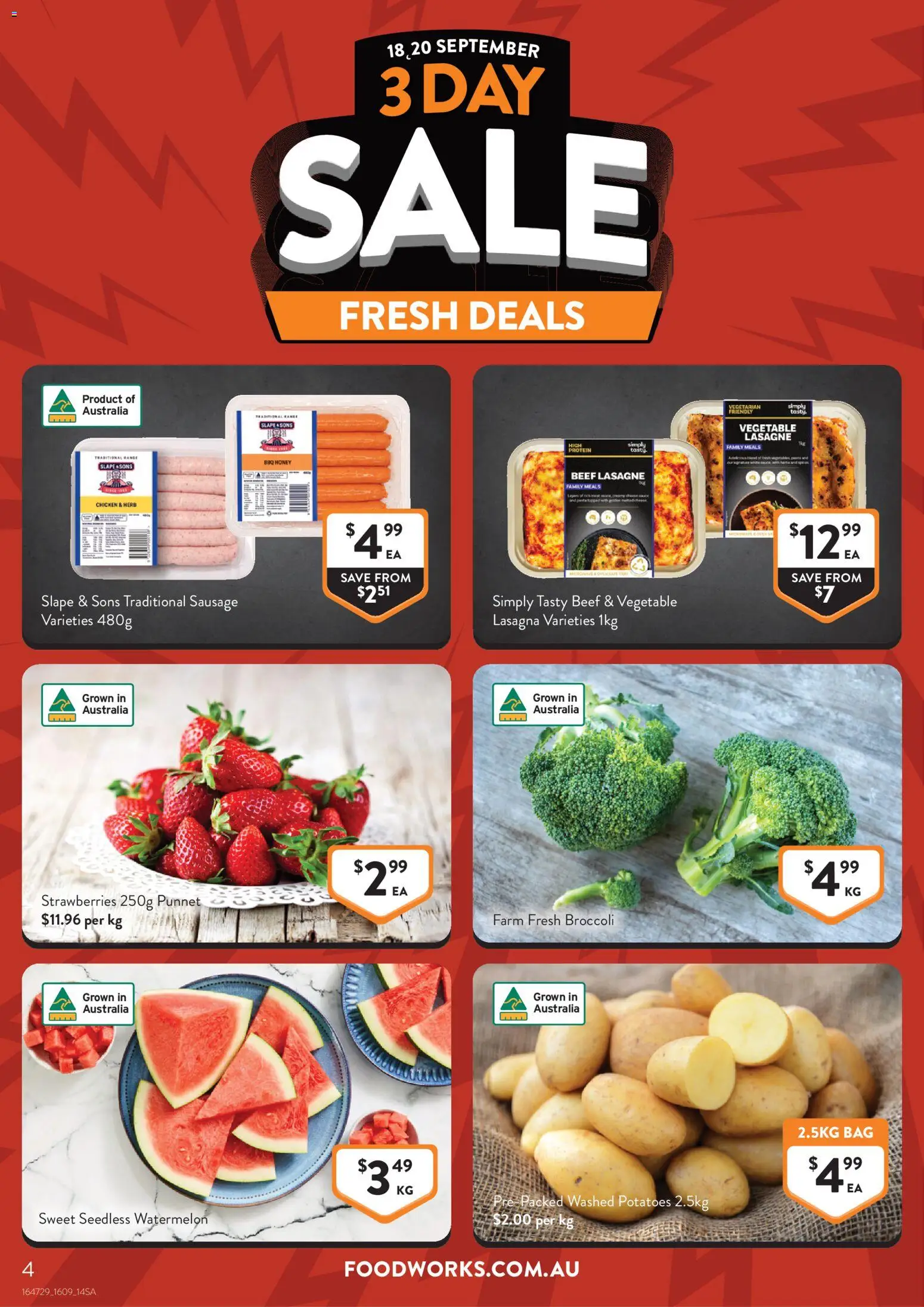 Foodworks catalogue - valid from 16/09/2026 | Page: 4 | Products: Strawberries, Potatoes, Sausage, Lasagne
