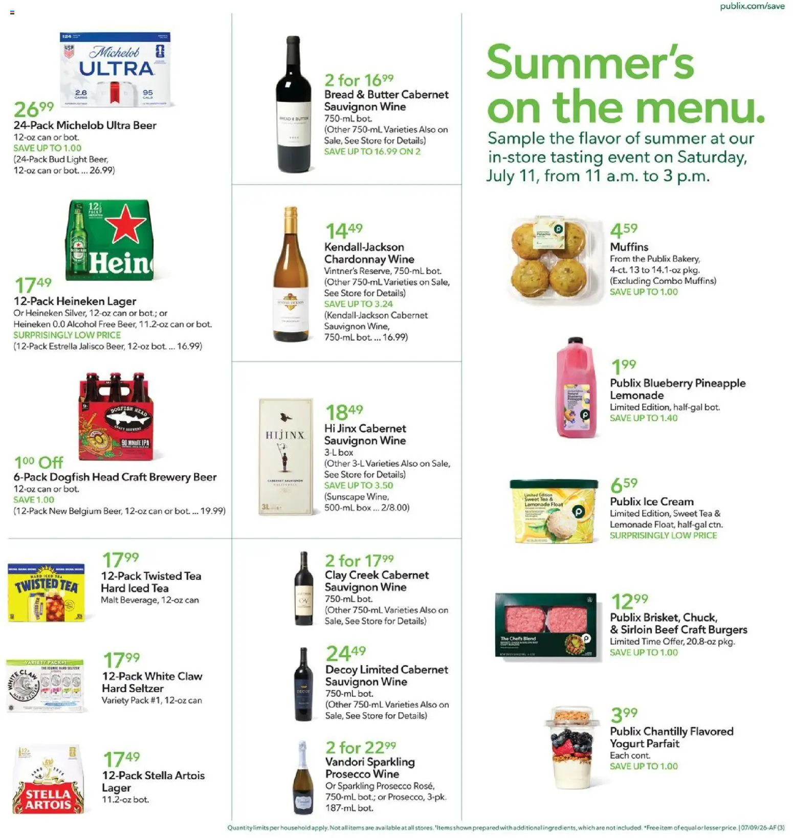 Publix Weekly Ad - valid from 07/08/2026 | Page: 3 | Products: Yogurt, Bread, Beer, Cream