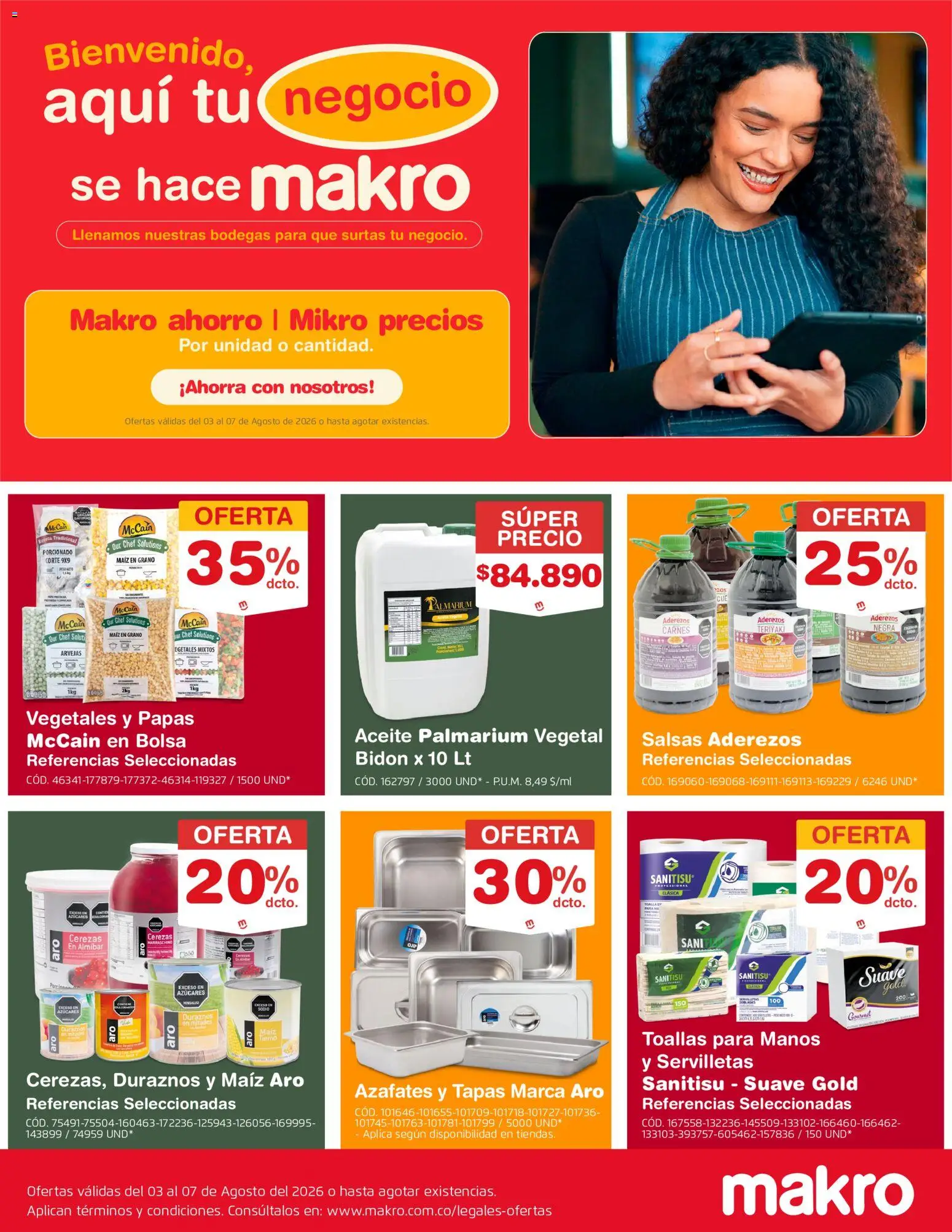 Makro revista - valida desde el 03/08/2026 | Página: 1 | Productos: Bolsa, Servilletas, Toallas, Durazno