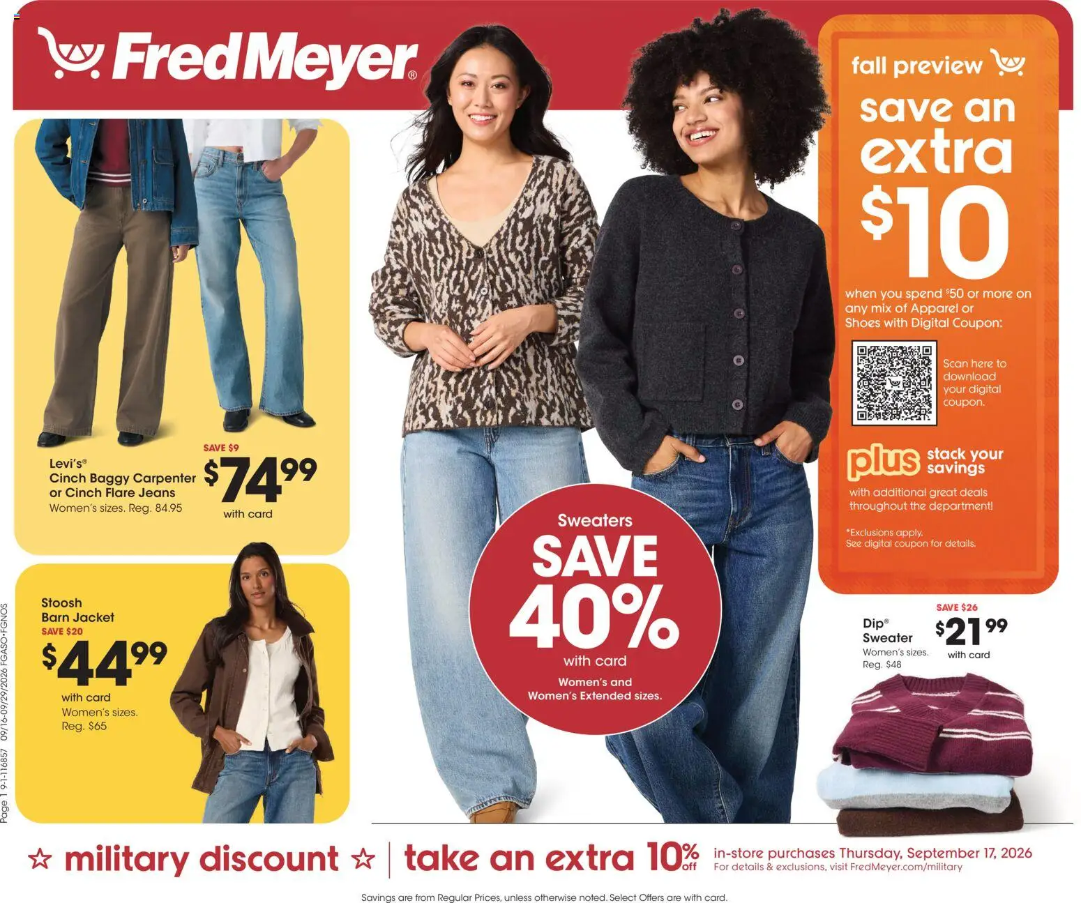 Fred Meyer Home & Apparel - valid from 09/16/2026 | Page: 1 | Products: Sweater, Jacket, Jeans