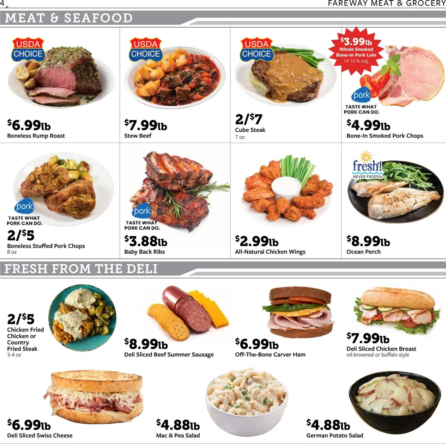 Fareway Weekly Ad - valid from 09/14/2026 | Page: 4 | Products: Potato salad, Perch, Chicken, Salad