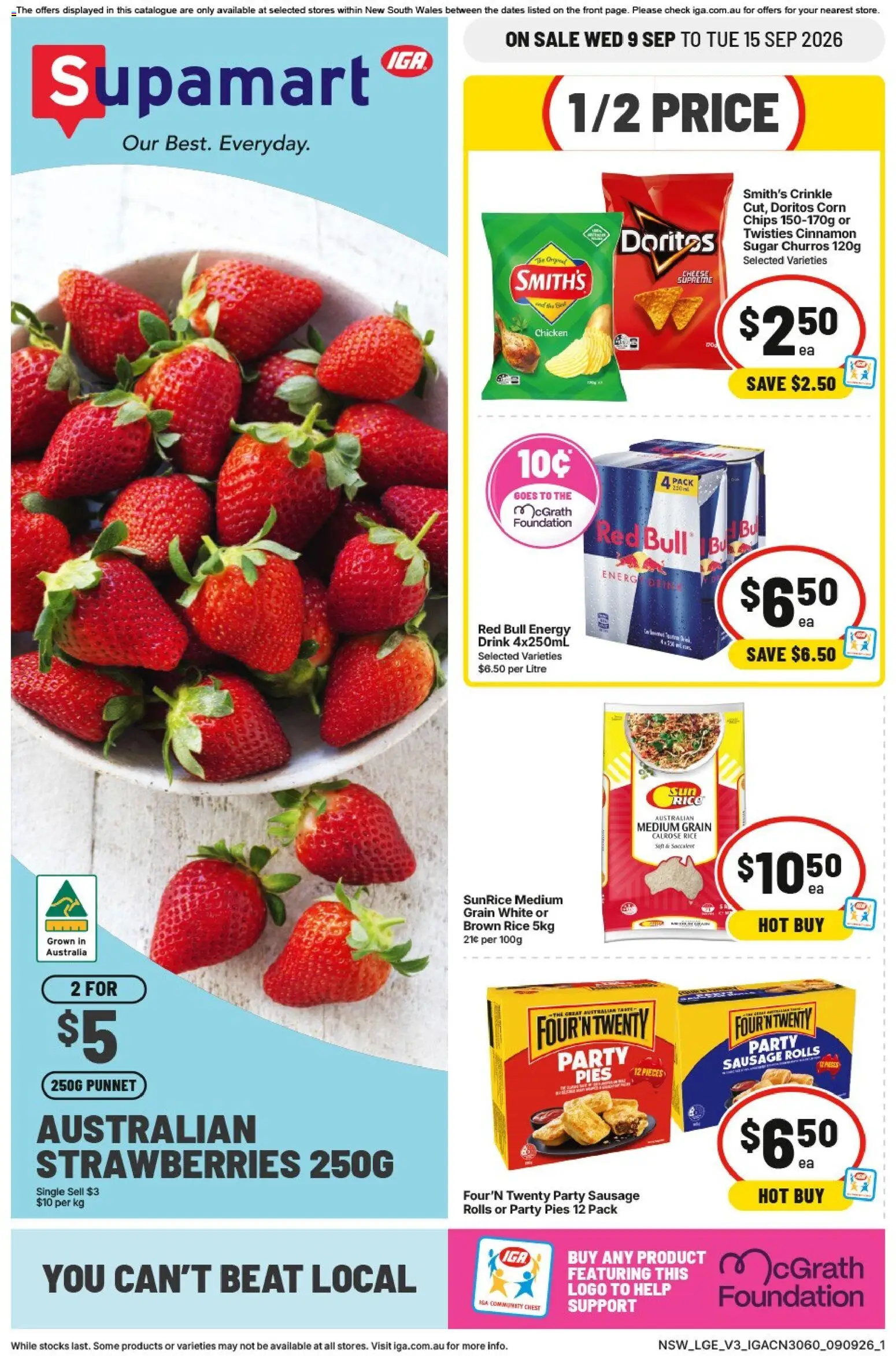 IGA catalogue - valid from 09/09/2026 | Page: 1 | Products: Energy drink, Brown rice, Sugar, Sausage