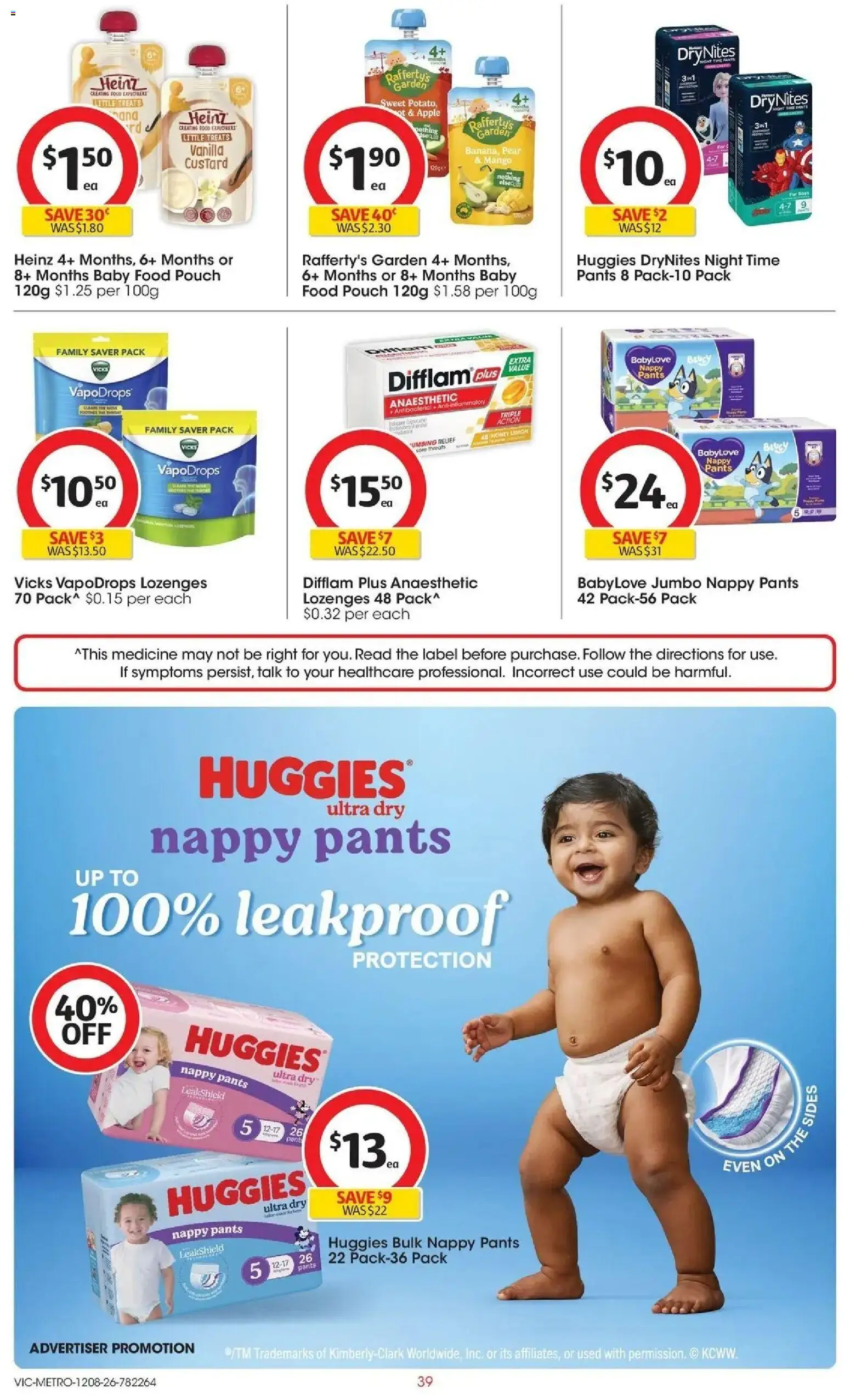 Coles catalogue - valid from 12/08/2026 | Page: 39 | Products: Cough drops, Lemon, Mango, Diapers