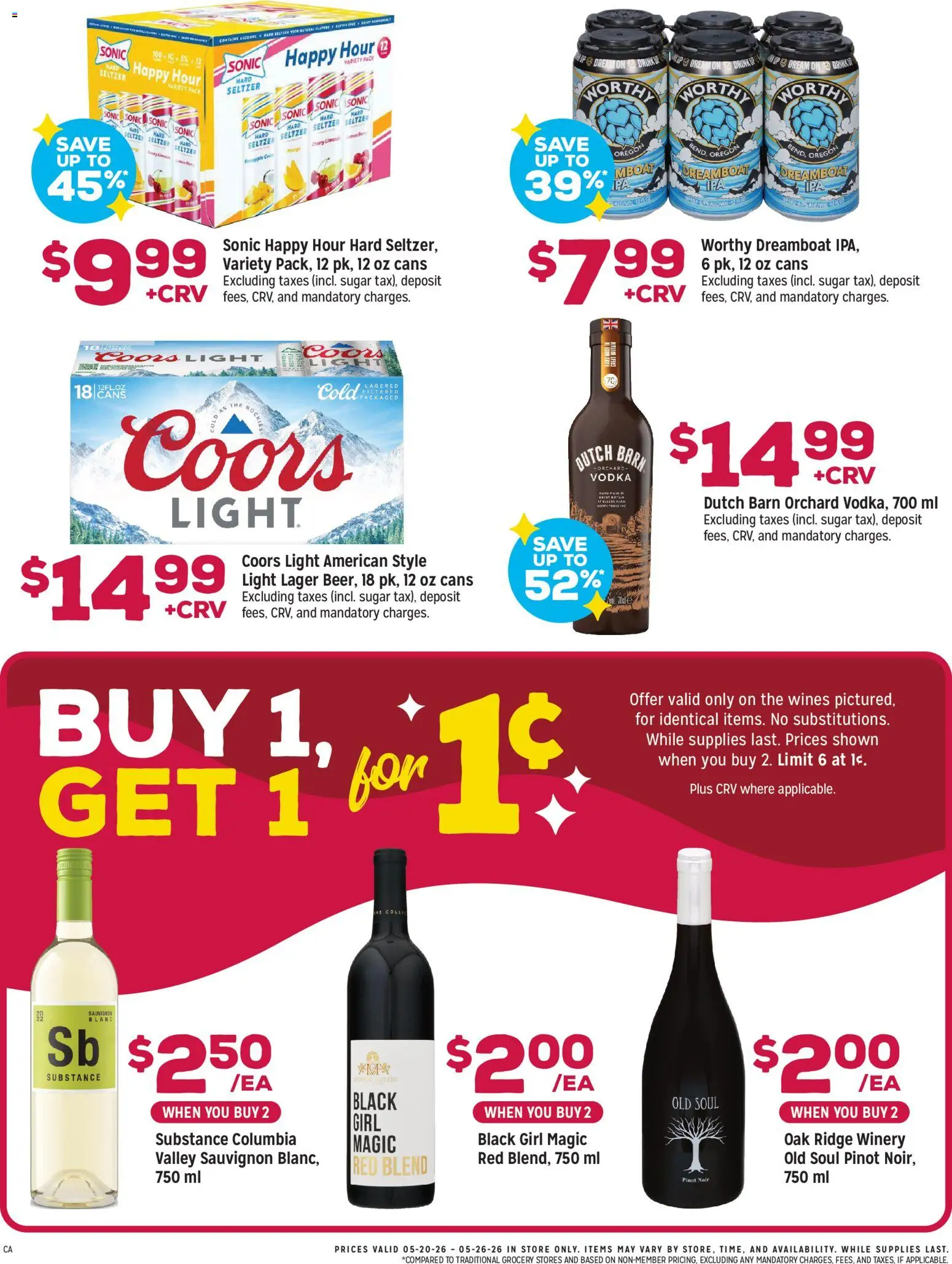 Grocery Outlet Weekly Ad - CA - valid from 20.05.2026 | Page: 5 | Products: Bed, Ridge, Vodka, Sugar