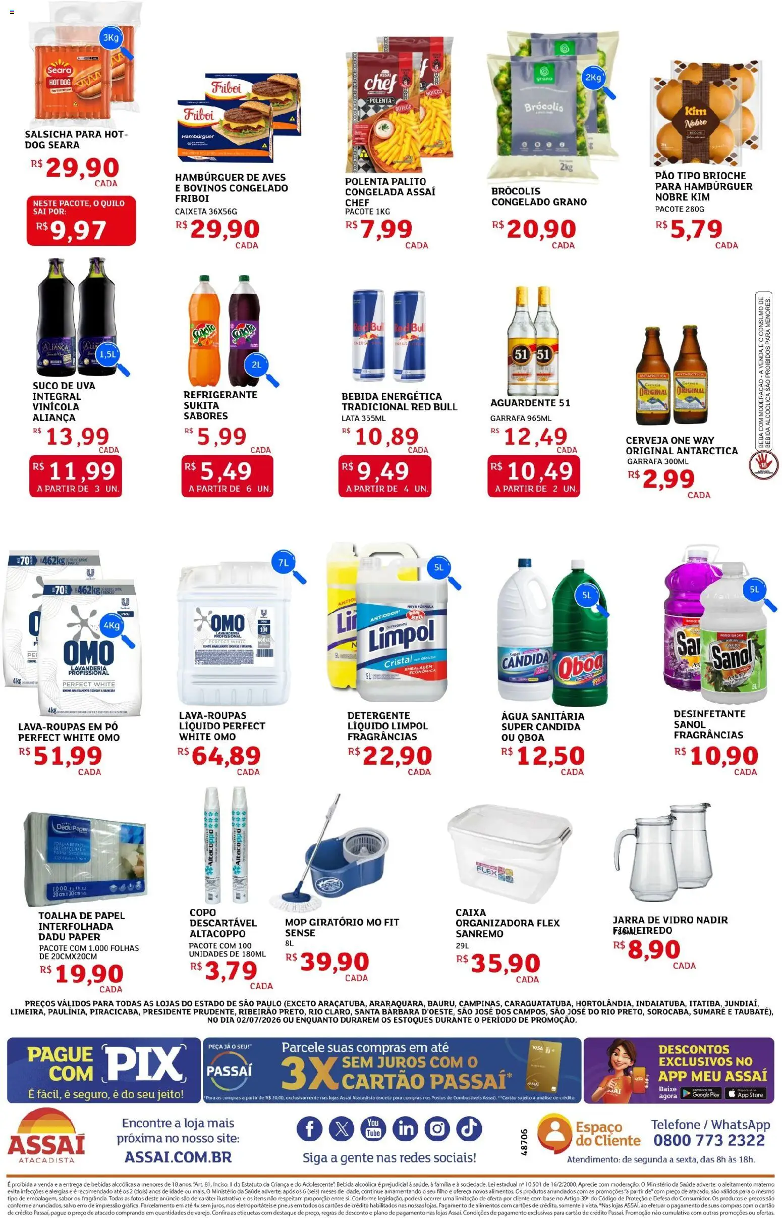Assaí Atacadista Folheto - válido de 02/07/2026 | Página: 2 | Produtos: Salsicha, Caixa, Jarra, Desinfetante