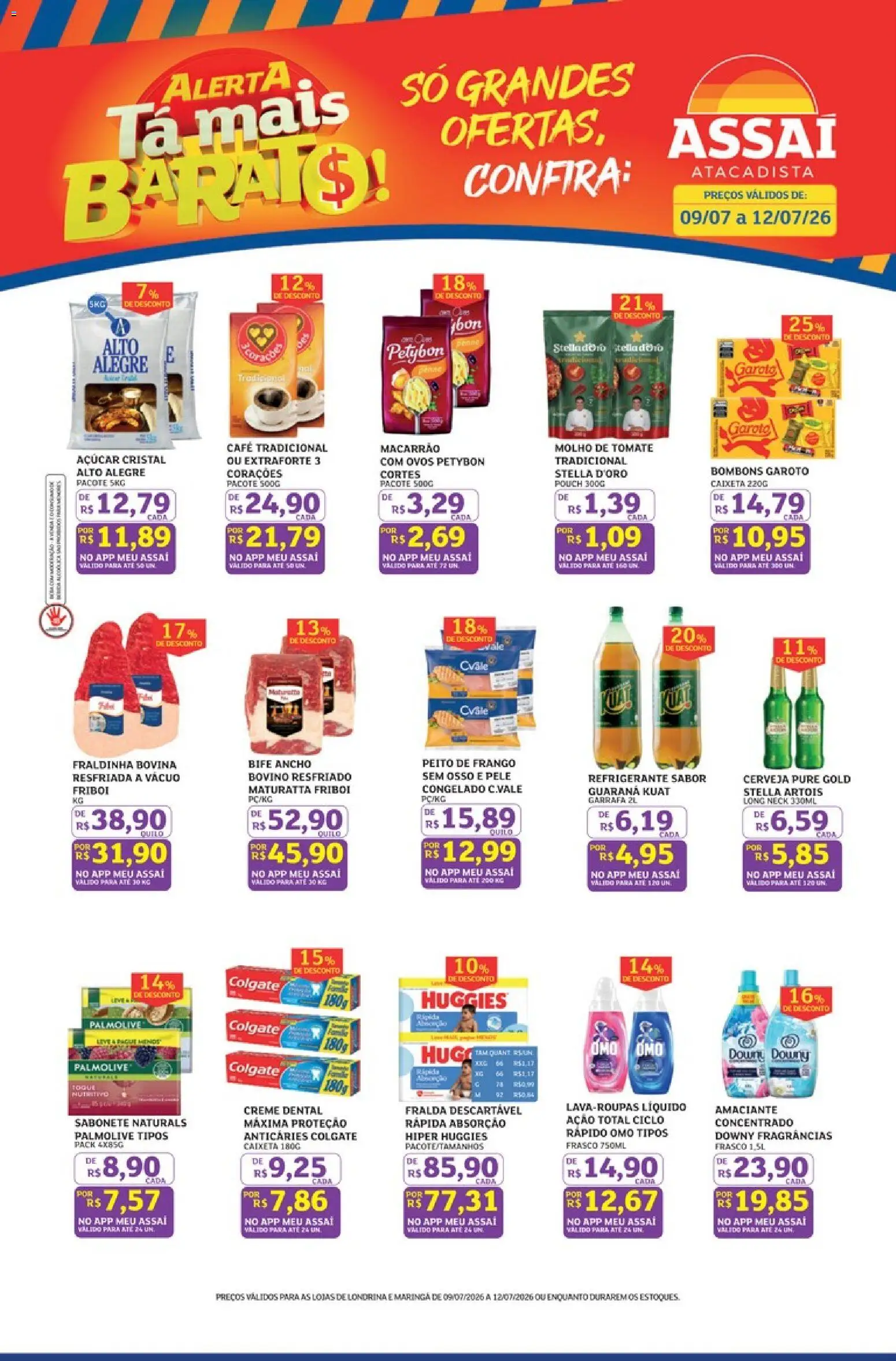 Assaí Atacadista Folheto - válido de 09/07/2026 | Página: 1 | Produtos: Fraldinha, Cerveja, Creme, Frango