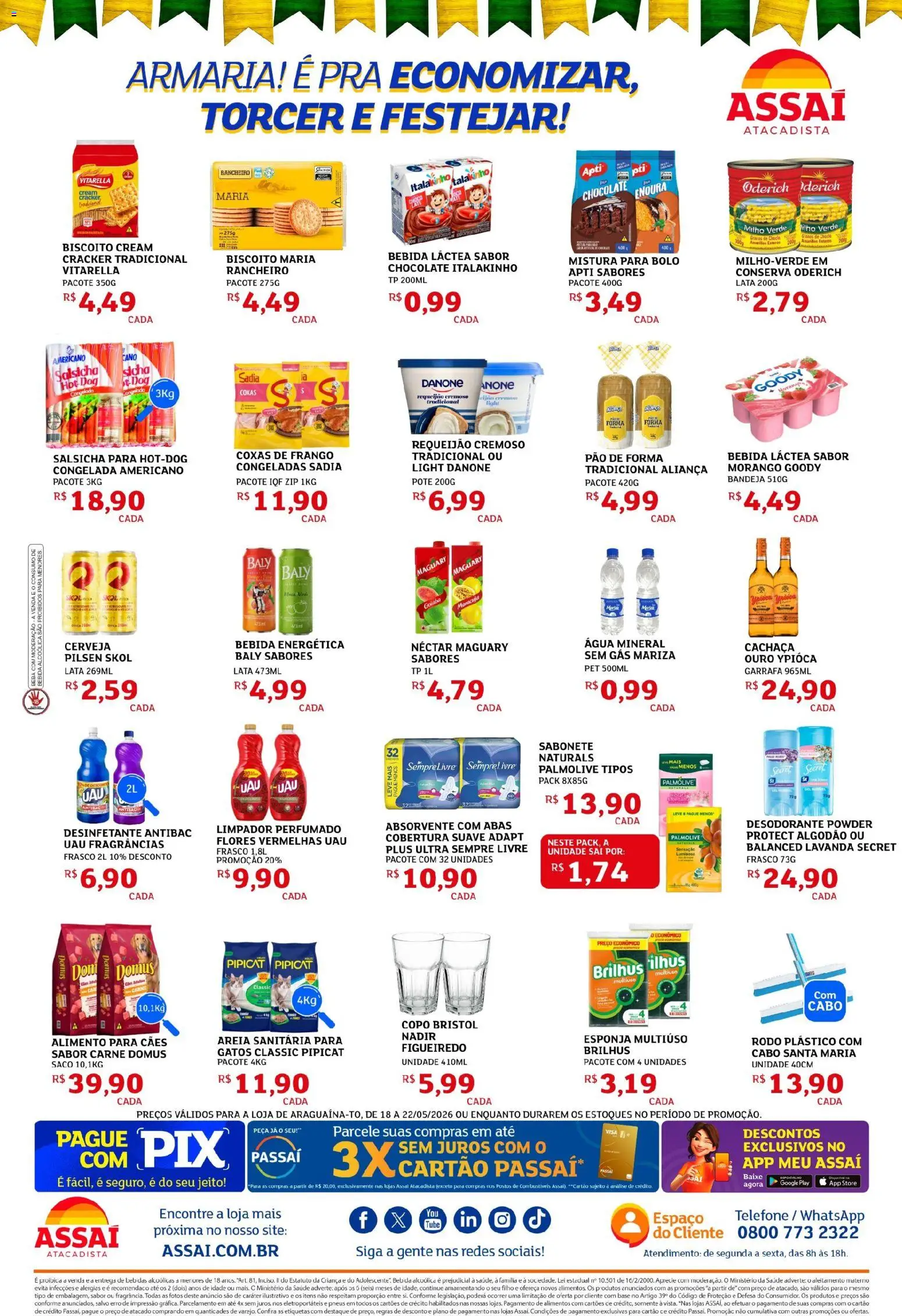Assaí Atacadista Folheto - válido de 18.05.2026 | Página: 2 | Produtos: Esponja, Sabonete, Água mineral, Desinfetante