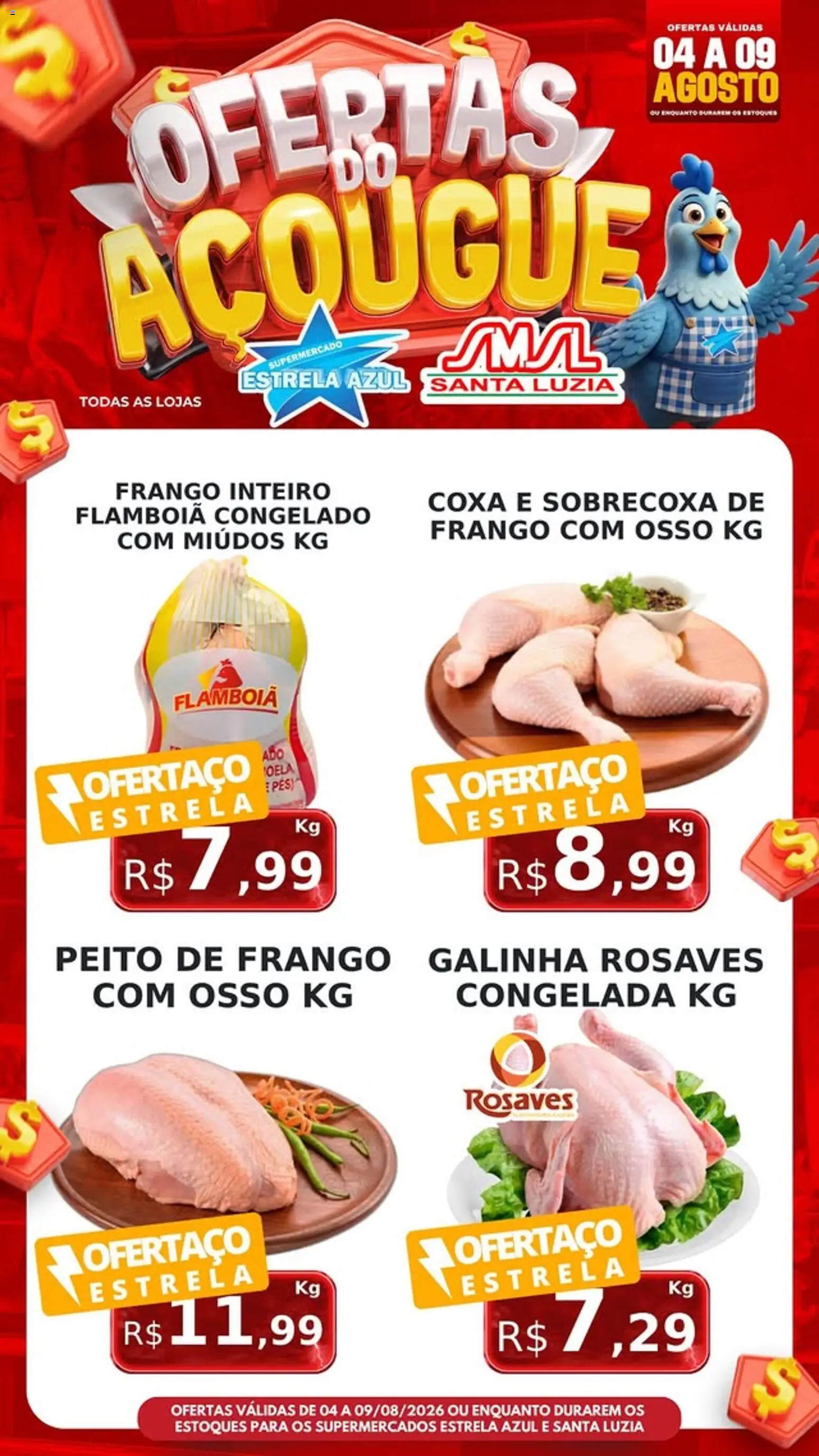 Estrela Azul Folheto - válido de 04/08/2026 | Página: 1 | Produtos: Frango inteiro, Frango, Peito de frango