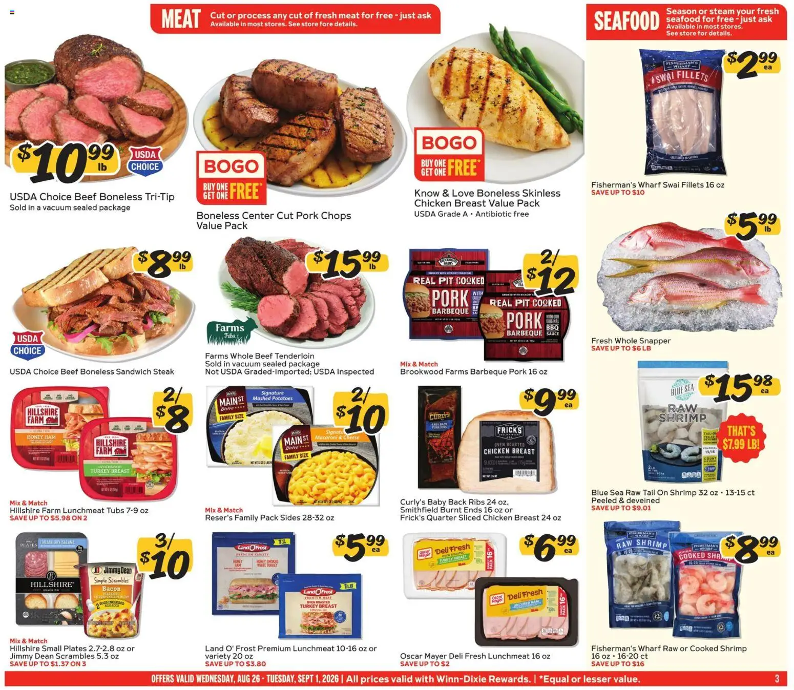 Winn Dixie Weekly Ad - valid from 08/26/2026 | Page: 3 | Products: Shrimp, Turkey breast, Meat, Beef