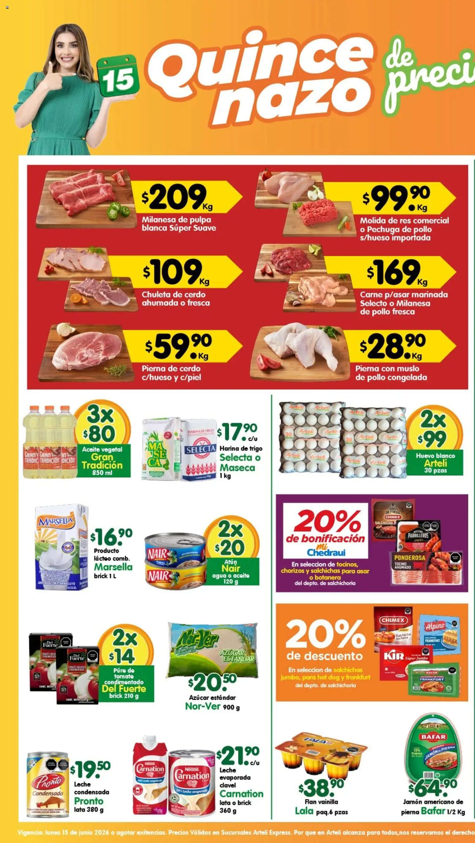 Nuevas ofertas de Arteli válidas en toda la República Mexicana desde el 15.06.2026. ¡Encuentra las mejores ofertas en Arteli folleto Express! | Página: 1 | Productos: Tomate, Huevo, Cerdo, Res
