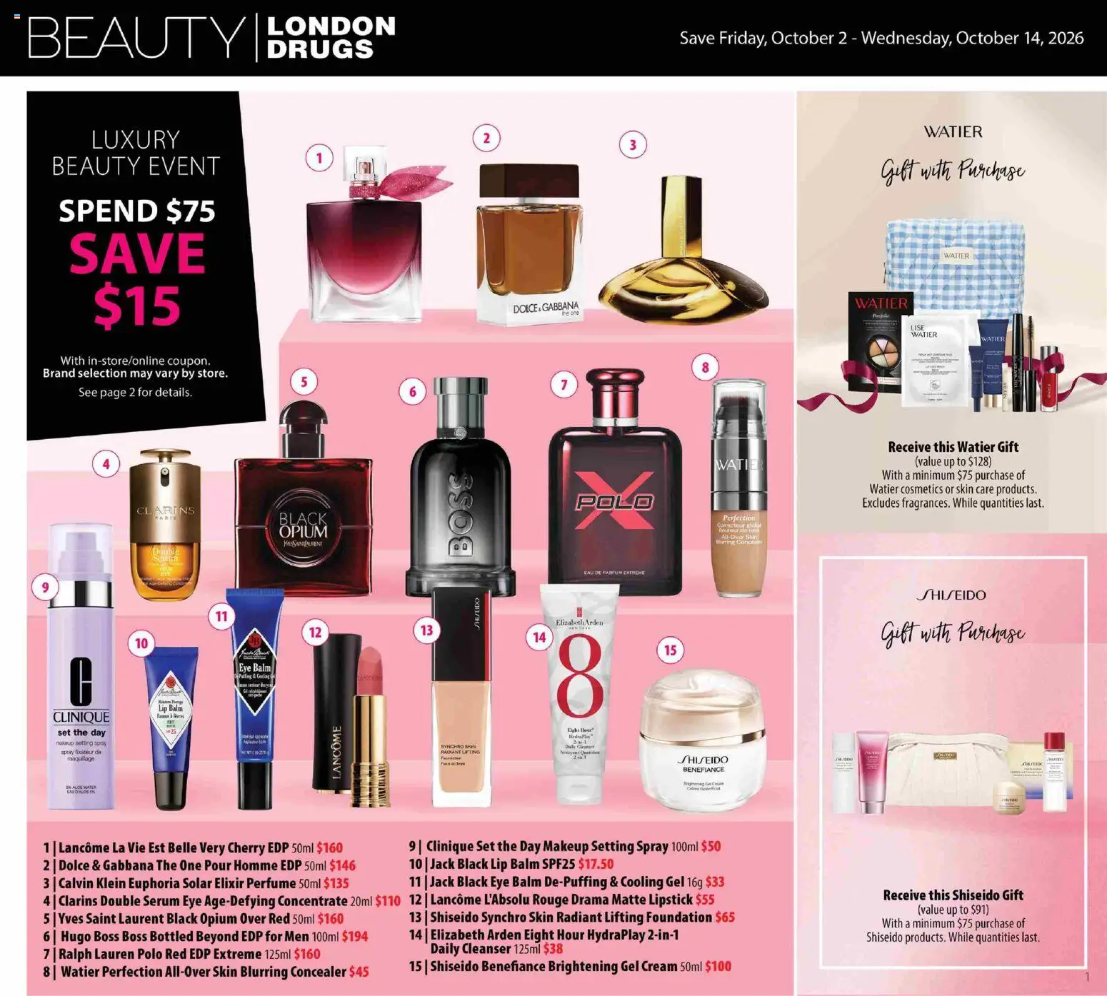 London Drugs flyer valid from Oct 2, 2026 | Page: 4 | Products: Perfume, Concealer, Lipstick, Lip balm