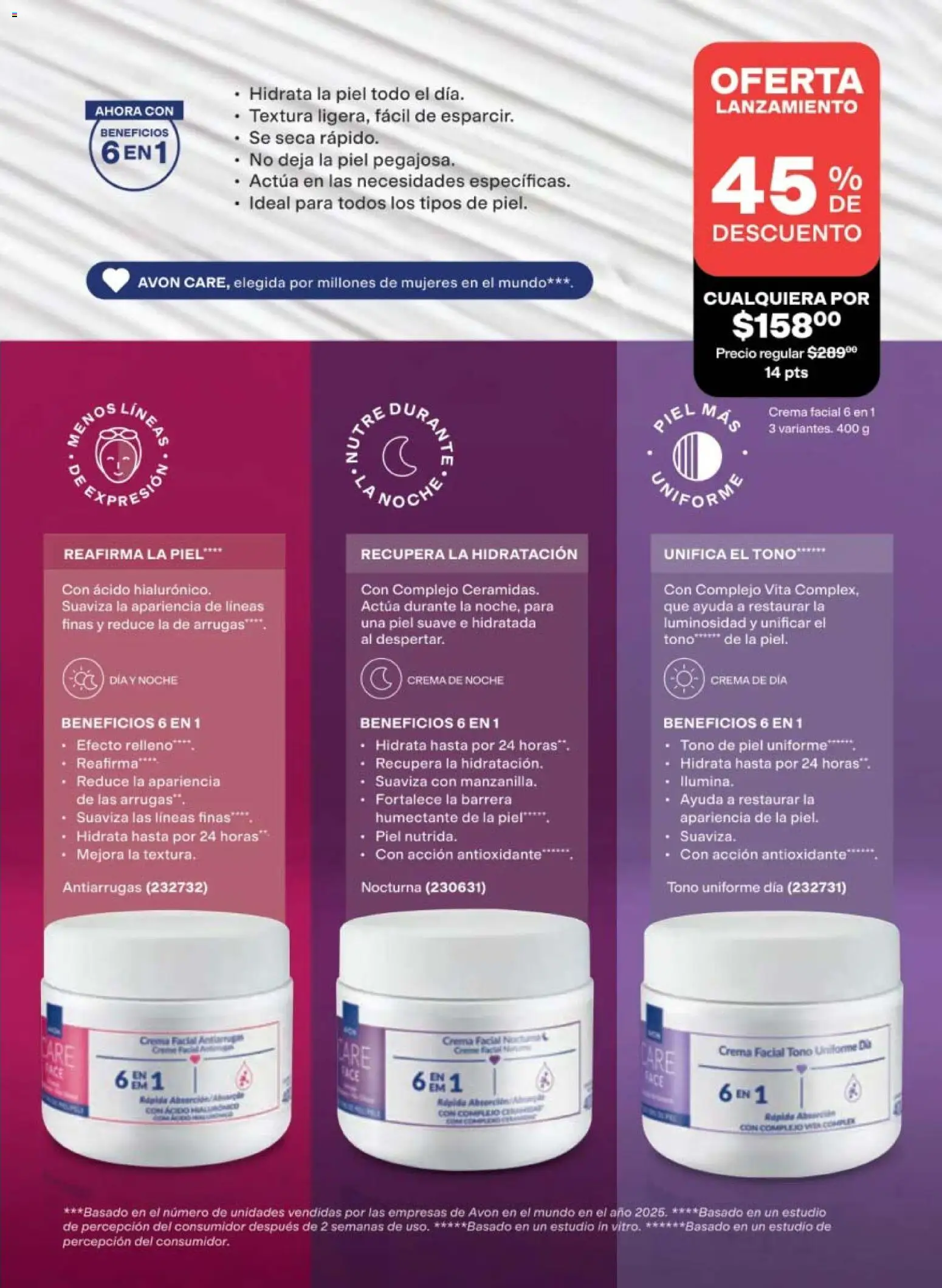 Nuevas ofertas de AVON válidas en toda la República Mexicana desde el 11/09/2026. ¡Encuentra las mejores ofertas en AVON campaña 14 2026! | Página: 159 | Productos: Crema, Crema facial