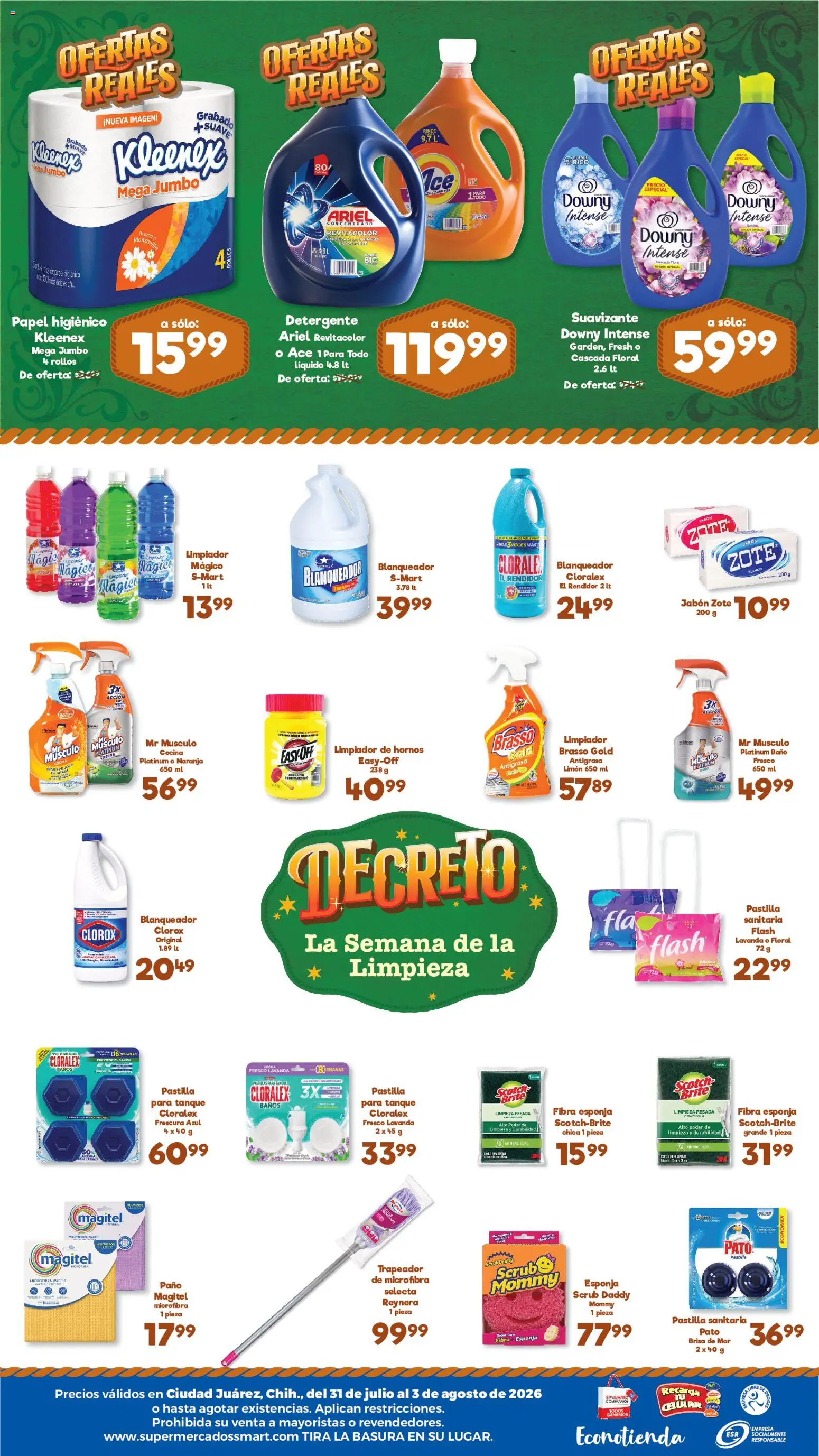 Nuevas ofertas de S-Mart válidas en toda la República Mexicana desde el 31/07/2026. ¡Encuentra las mejores ofertas en S-Mart folleto Ofertas de feria Juárez! | Página: 2 | Productos: Detergente, Suavizante, Trapeador, Jabón