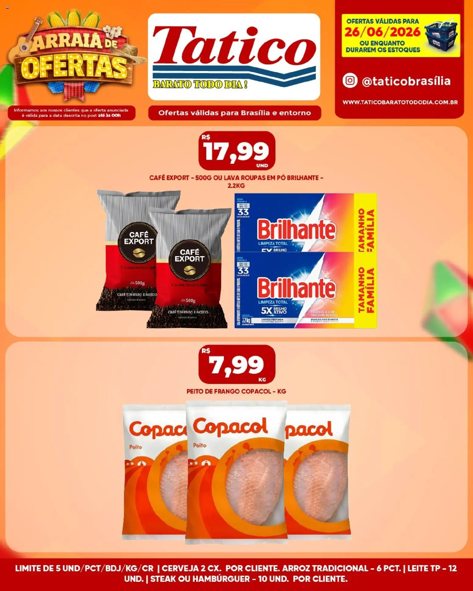 Tatico Folheto - válido de 26/06/2026 | Página: 9 | Produtos: Leite, Roupas, Frango, Peito de frango