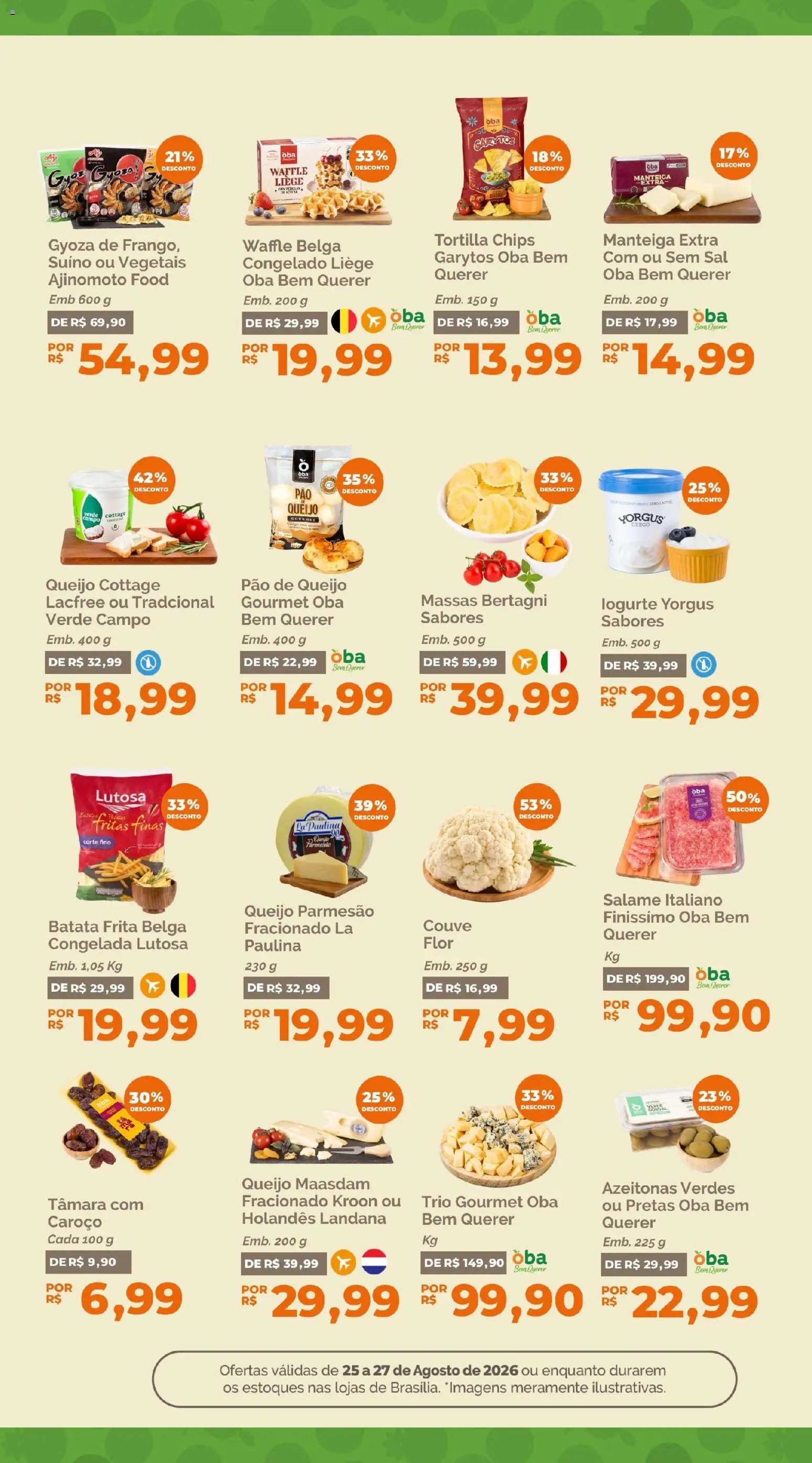 Oba Hortifruti Folheto - válido de 25/08/2026 | Página: 8 | Produtos: Queijo, Salame, Batata, Pão de queijo