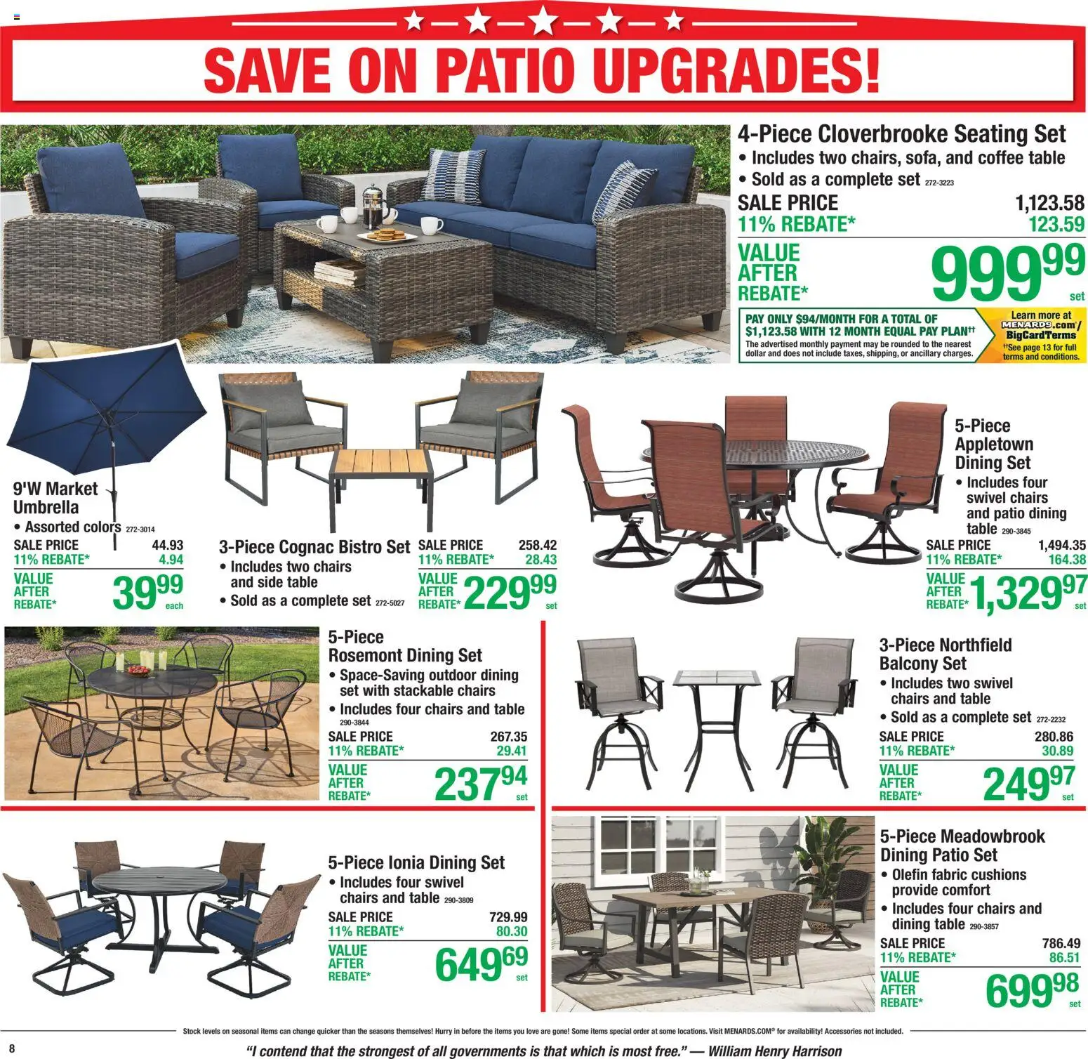 Menards Weekly Ad - valid from 06/25/2026 | Page: 14 | Products: Coffee table, Swivel, Coffee, Umbrella