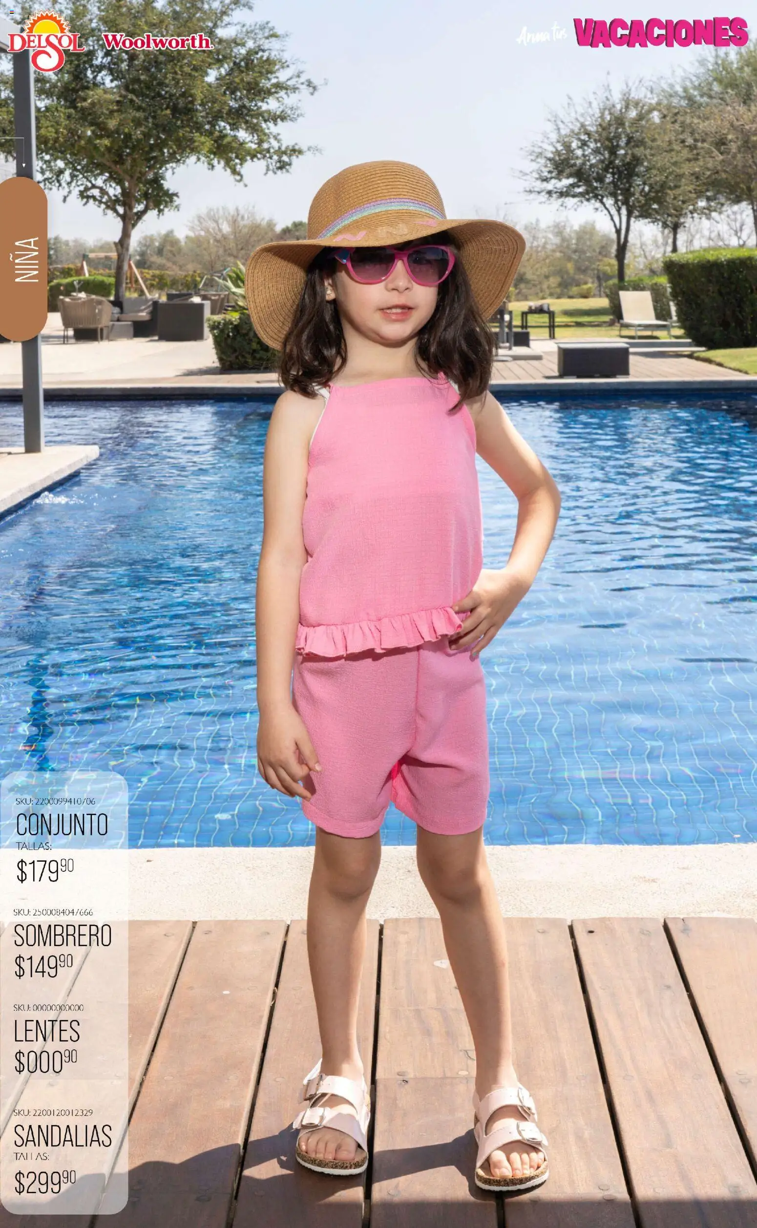 Nuevas ofertas de Del Sol y Woolworth válidas en toda la República Mexicana desde el 19.03.2026. ¡Encuentra las mejores ofertas en Del Sol y Woolworth catálogo Moda Vacaciones! | Página: 22 | Productos: Sombrero, Lentes, Conjunto, Sandalias
