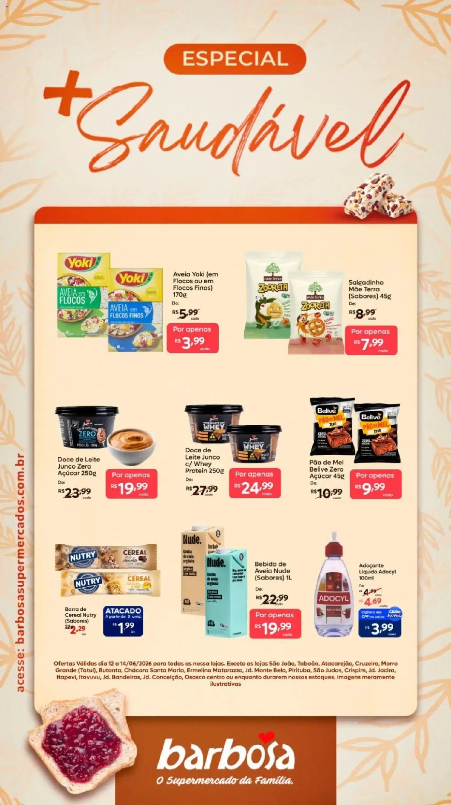 Barbosa Supermercados Folheto - válido de 12.06.2026 | Página: 1 | Produtos: Flocos, Bebida, Açúcar, Doce de leite