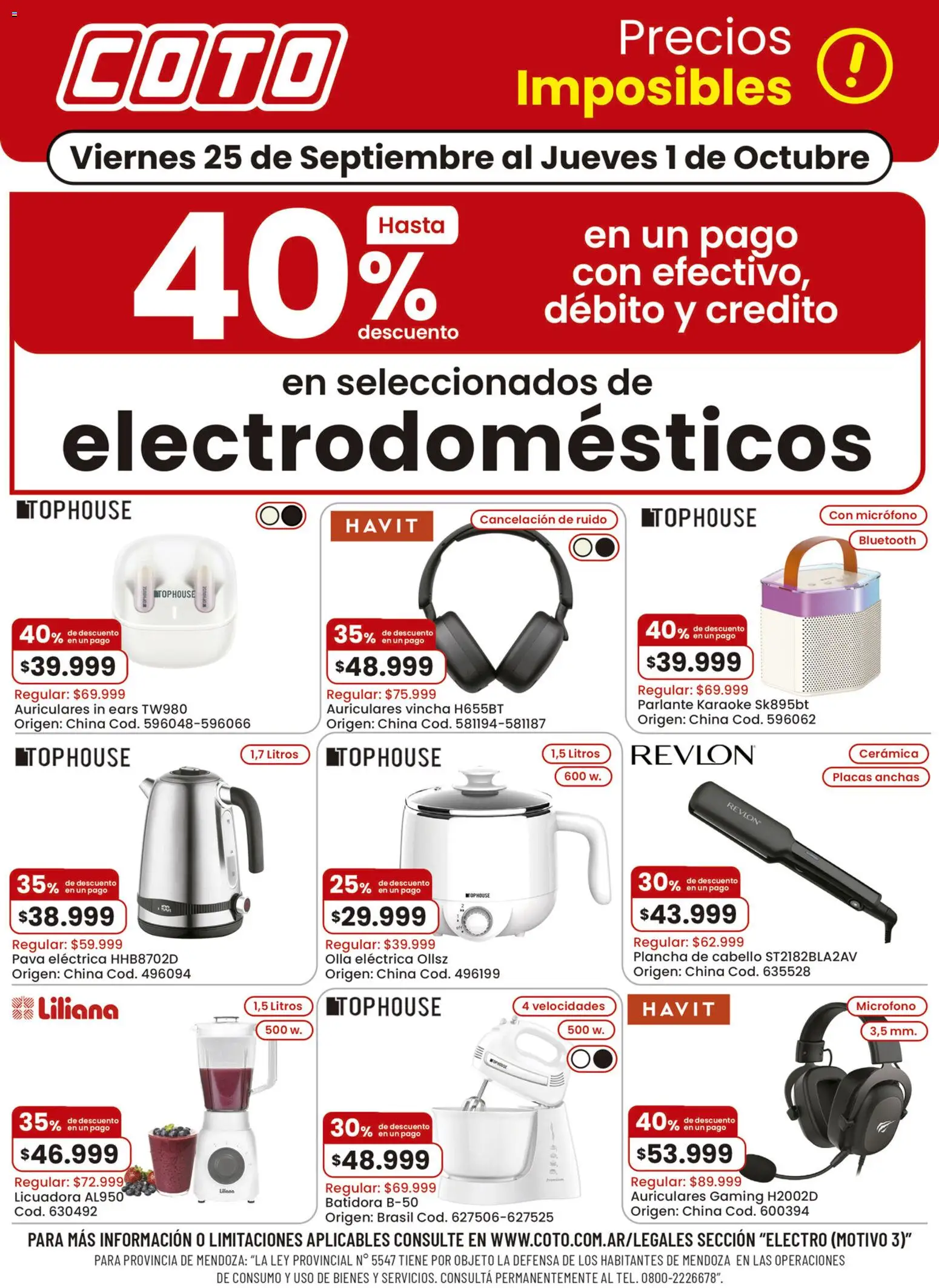 Coto - Electrodomésticos │ válido desde el 25/09/2026 | Página: 1 | Productos: Batidora, Olla, Plancha, Licuadora