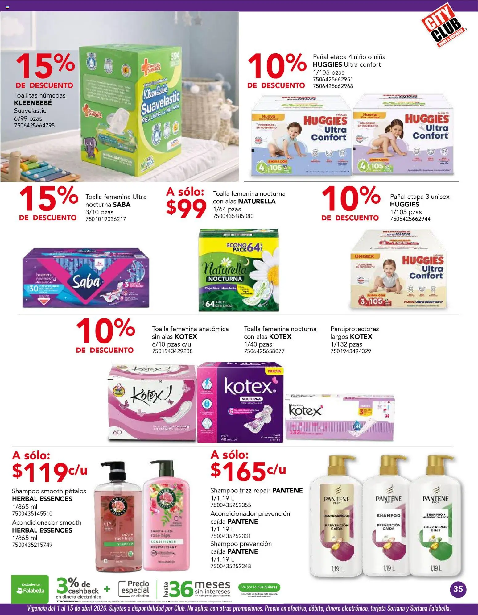 Nuevas ofertas de City Club válidas en toda la República Mexicana desde el 01.04.2026. ¡Encuentra las mejores ofertas en City Club catálogo! | Página: 35 | Productos: Toallitas húmedas, Toalla, Acondicionador