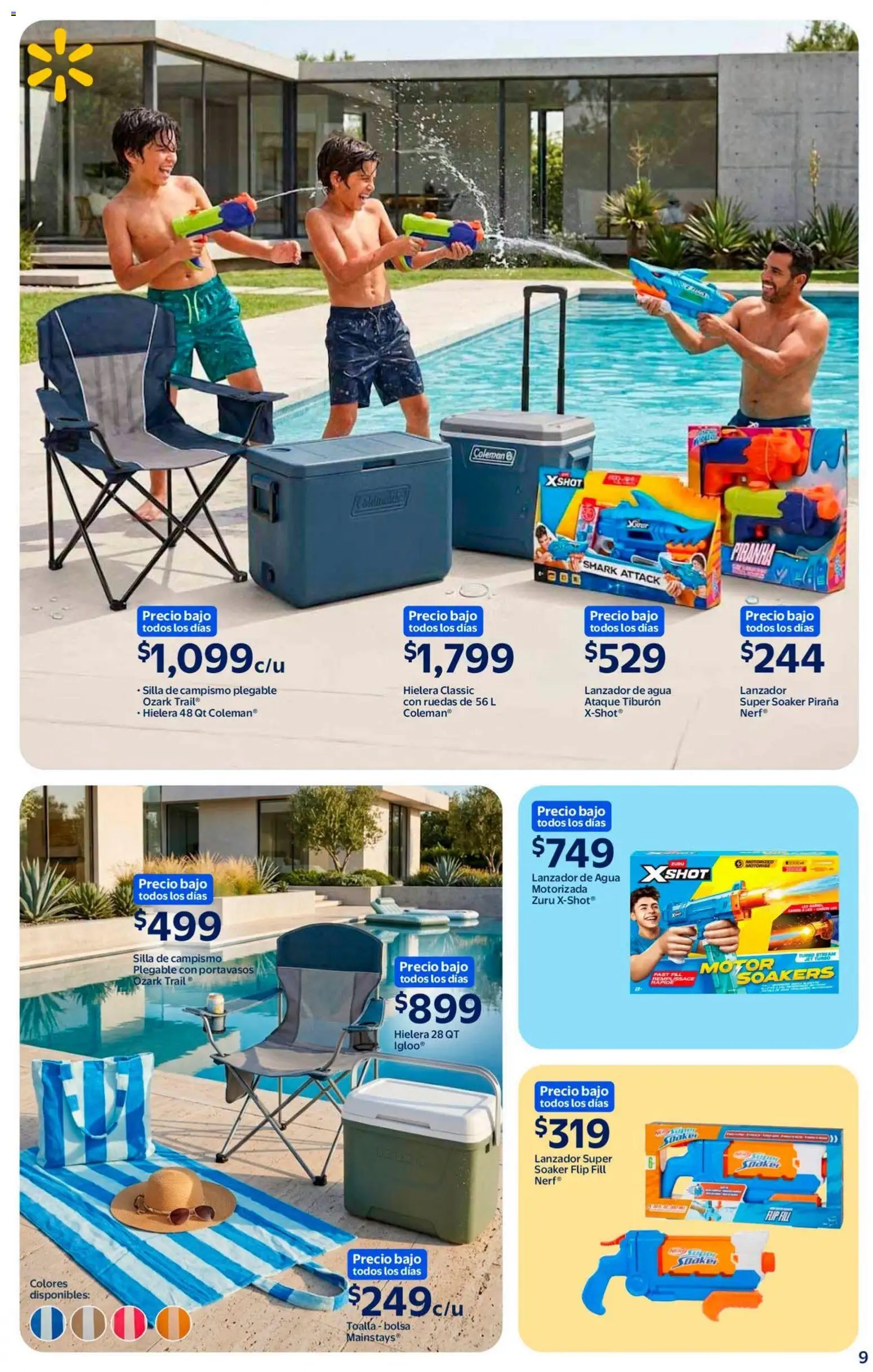 Nuevas ofertas de Walmart válidas en toda la República Mexicana desde el 22/07/2026. ¡Encuentra las mejores ofertas en Walmart folleto Precios bajos todos los días! | Página: 9 | Productos: Bolsa, Agua, Silla, Toalla