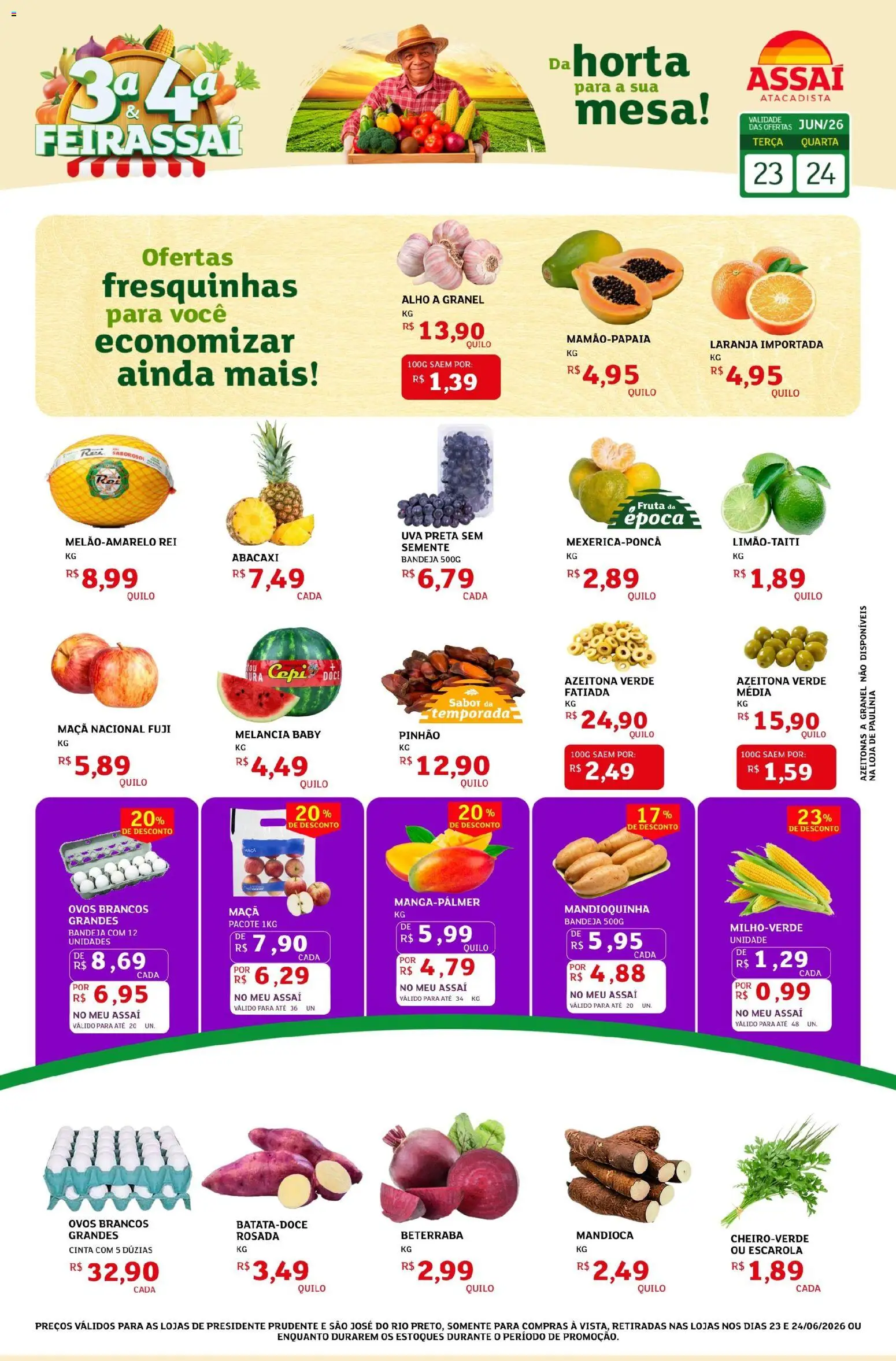 Assaí Atacadista Folheto - válido de 23/06/2026 | Página: 1 | Produtos: Melancia, Alho, Azeitonas, Beterraba
