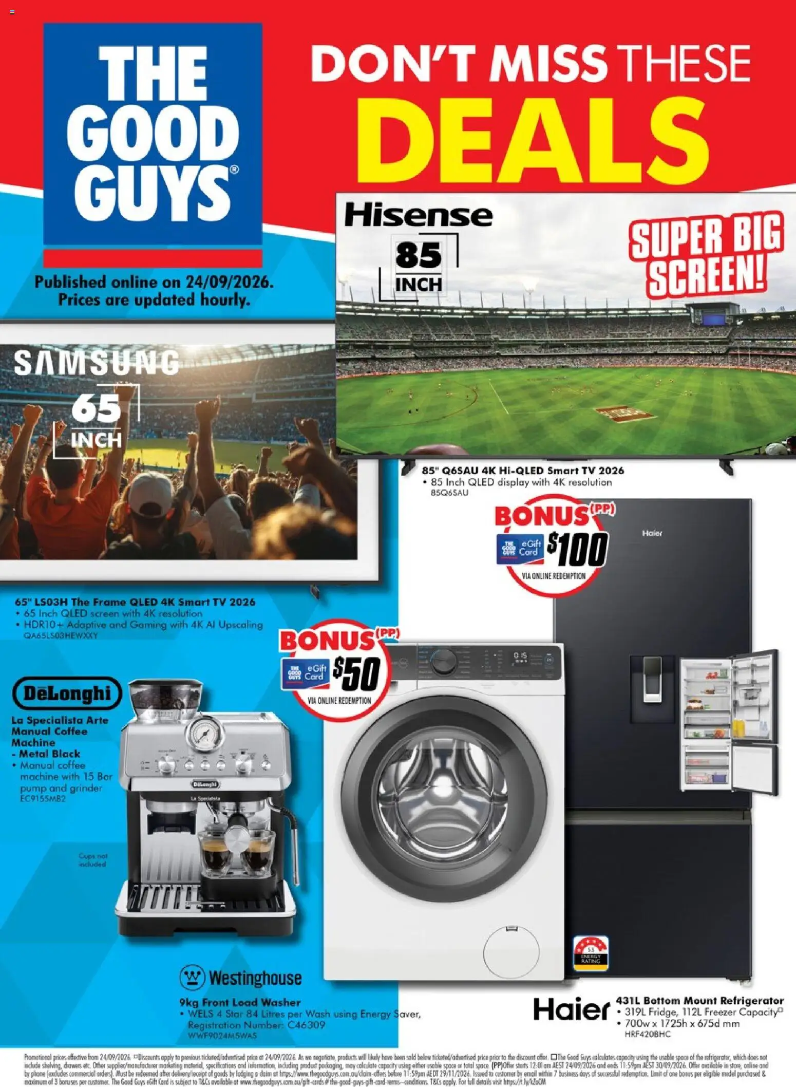 The Good Guys catalogue - valid from 24/09/2026 | Page: 1 | Products: Phone, Washer, Grinder, Smart tv