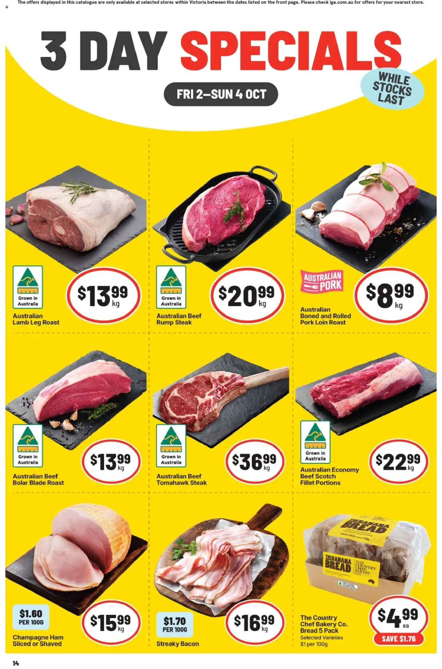 IGA catalogue - valid from 02/10/2026 | Page: 1 | Products: Bread, Lamb, Scotch, Roast