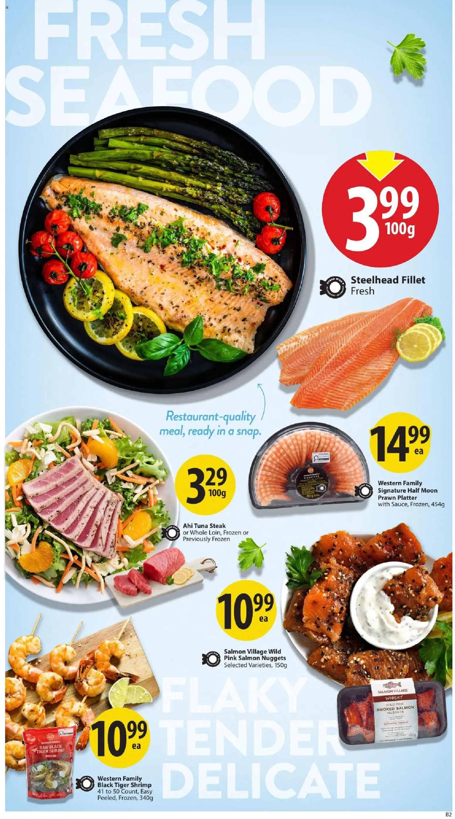 Save on foods flyer valid from Aug 27, 2026 | Page: 13 | Products: Fillet, Seafood, Smoked salmon, Shrimp