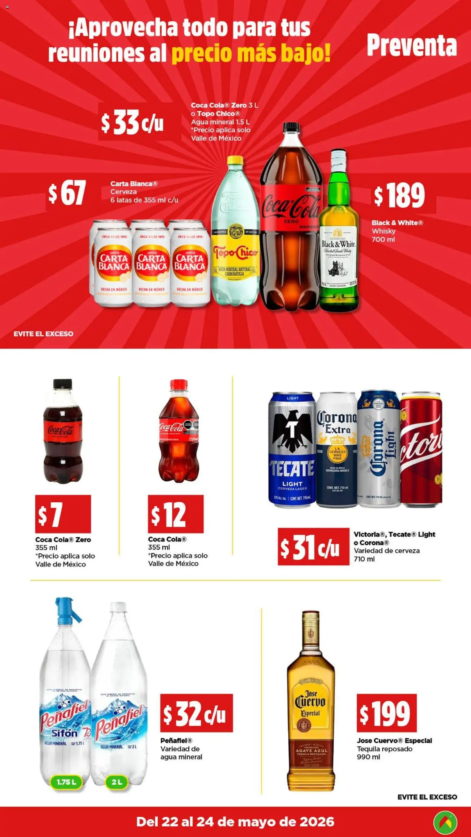 Nuevas ofertas de Bodega Aurrerá válidas en toda la República Mexicana desde el 22.05.2026. ¡Encuentra las mejores ofertas en Bodega Aurrerá folleto Preventa! | Página: 8 | Productos: Agua, Cerveza, Tequila, Whisky