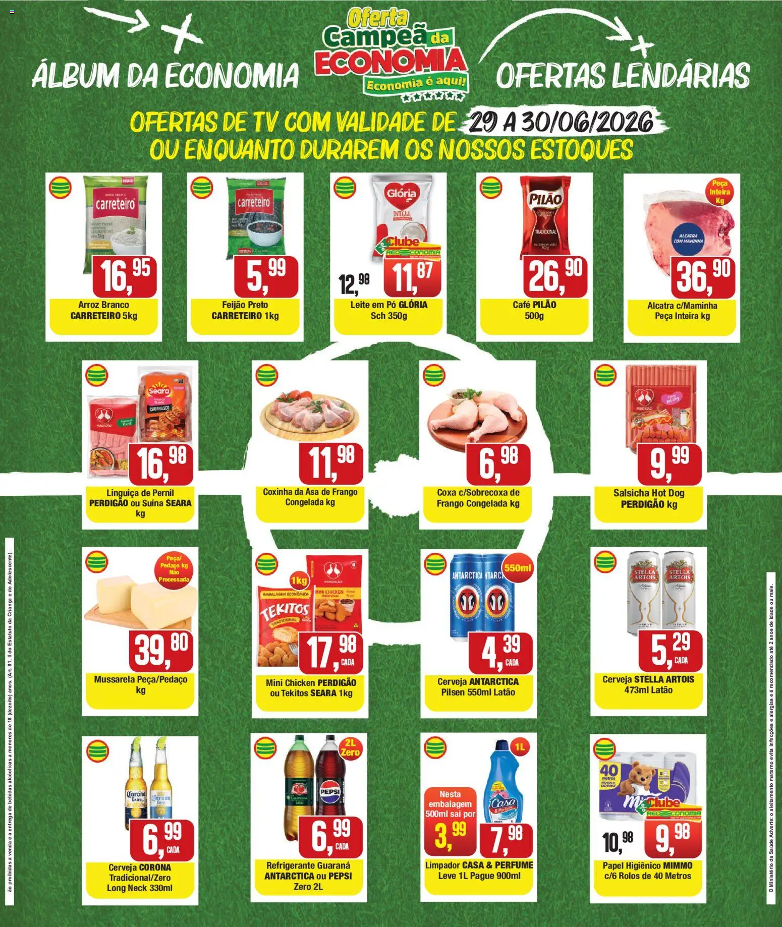 RedEconomia Folheto - válido de 29/06/2026 | Página: 1 | Produtos: Asa de frango, Cerveja, Café pilão, Leite em pó