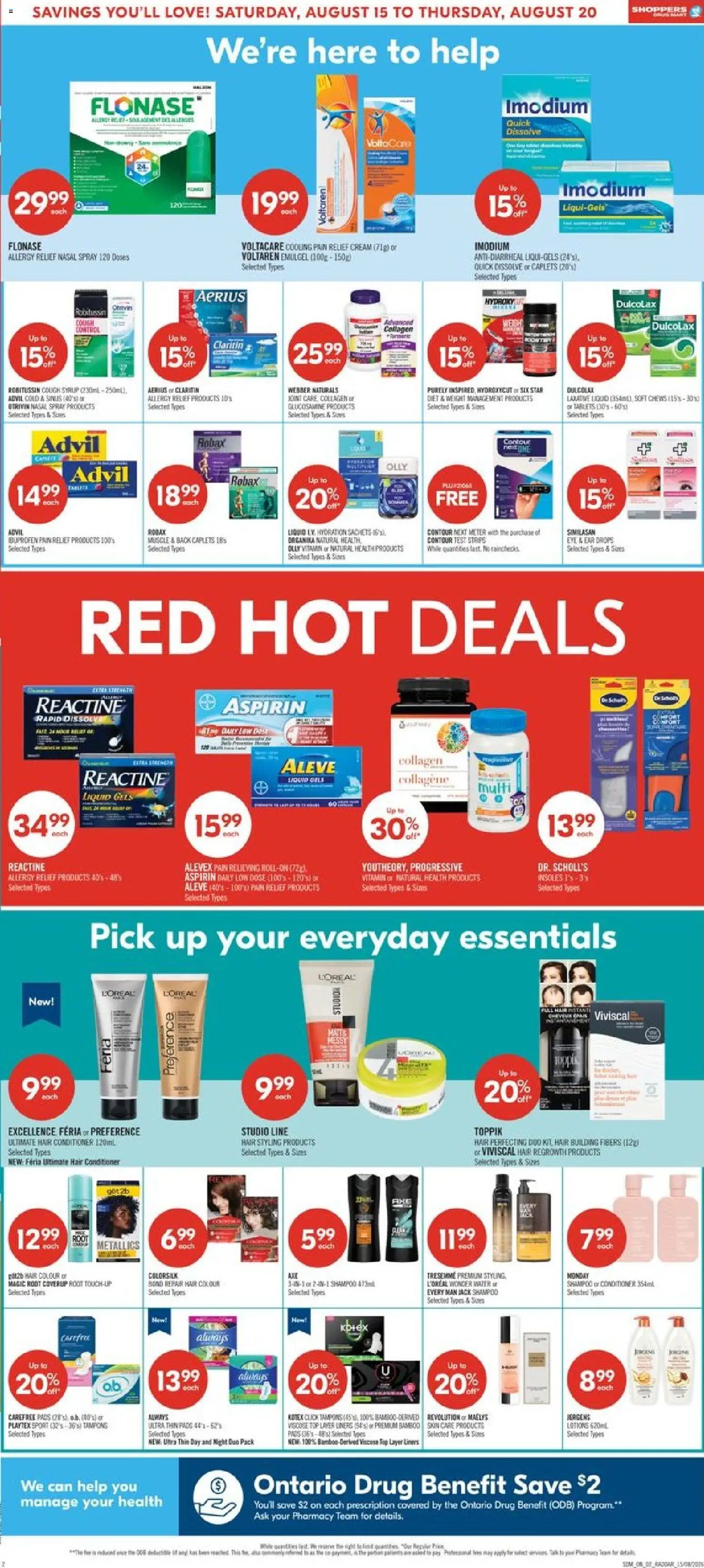 Shoppers flyer valid from Aug 14, 2026 | Page: 3 | Products: Cream, Shampoo, Tampons, Syrup