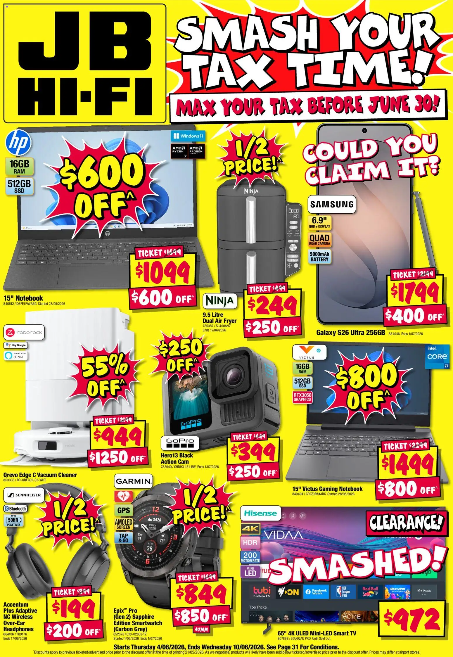 JB Hi-Fi catalogue - valid from 04.06.2026 | Page: 1 | Products: Notebook, Tv, Vacuum cleaner, Smart tv