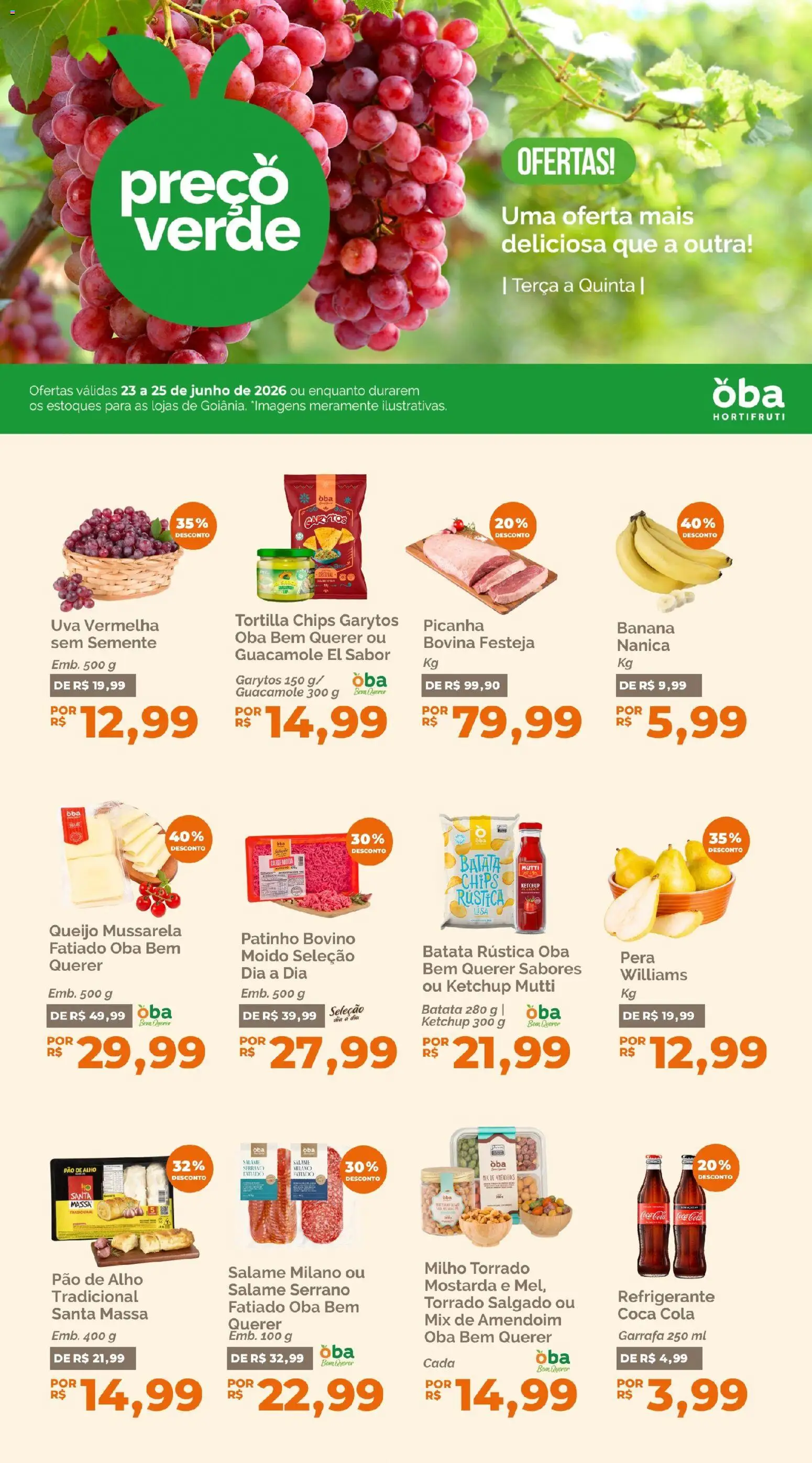 Oba Hortifruti Folheto - válido de 23/06/2026 | Página: 1 | Produtos: Amendoim, Cola, Massa, Refrigerante