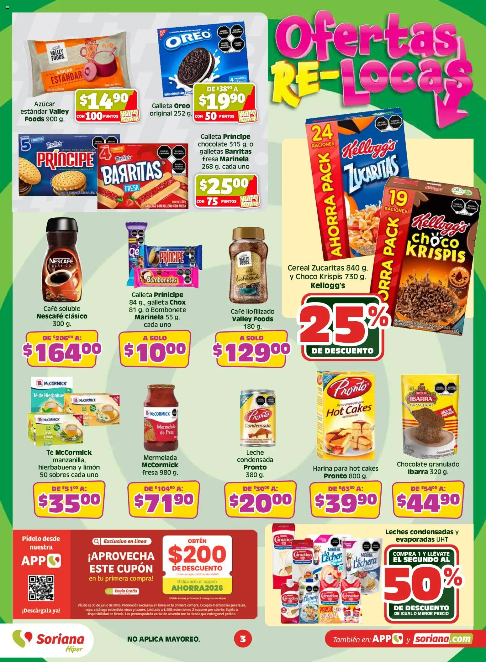 Nuevas ofertas de Soriana válidas en toda la República Mexicana desde el 14.05.2026. ¡Encuentra las mejores ofertas en Soriana Ofertas Re Locas Híper Nacional! | Página: 3 | Productos: Limón, Café, Galletas, Té