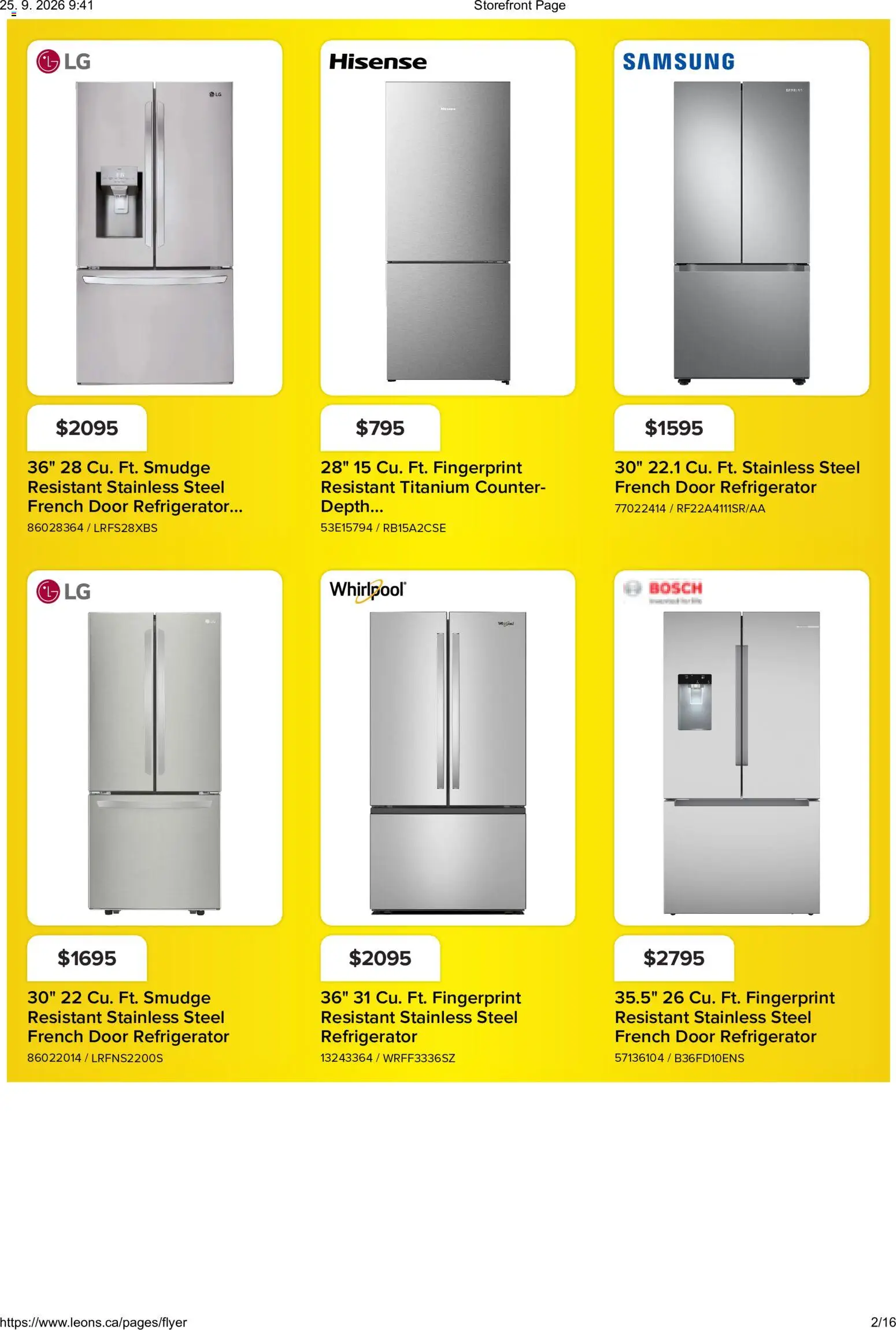 Leon's flyer valid from Sep 24, 2026 | Page: 2 | Products: Refrigerator, Door