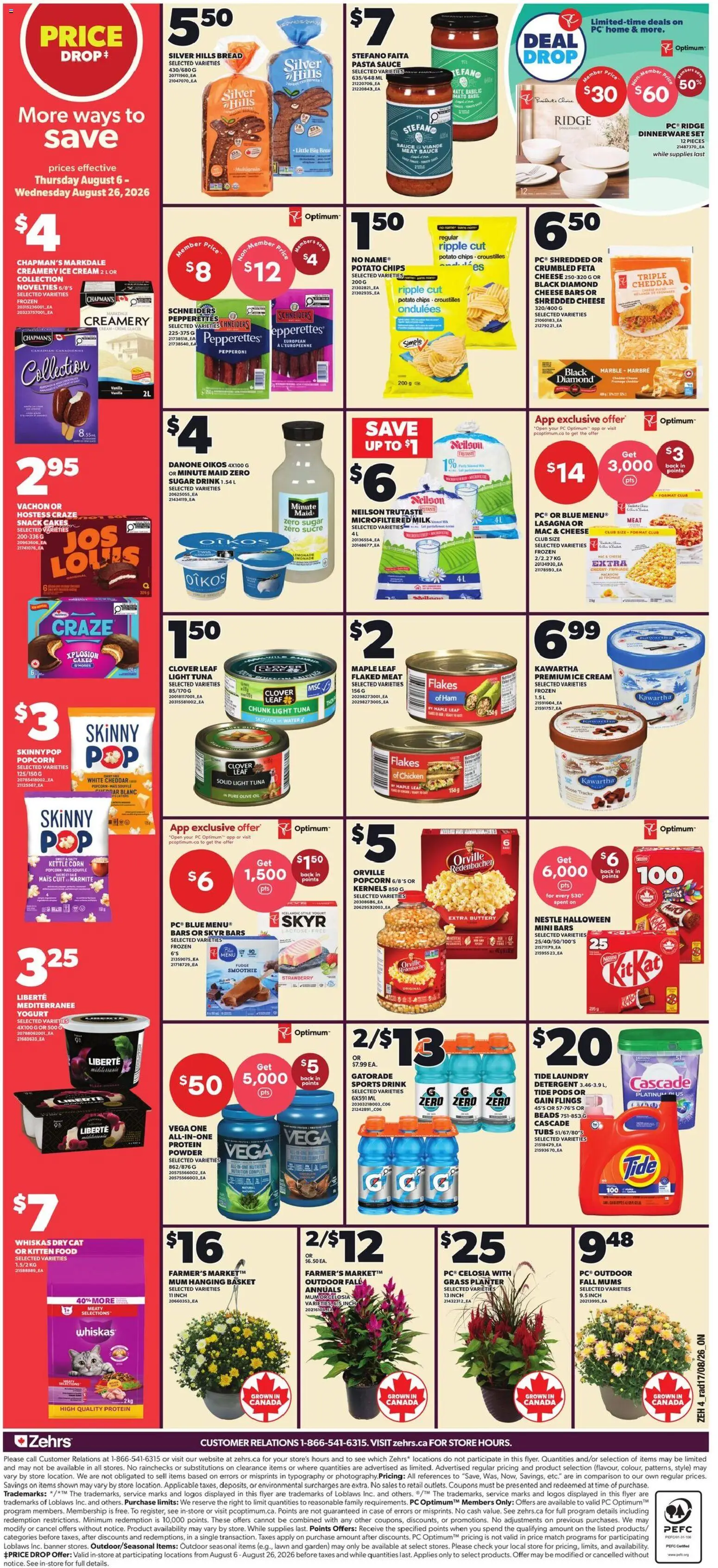 Zehrs flyer valid from Aug 20, 2026 | Page: 2 | Products: Sports drink, Tuna, Powder, Cheese