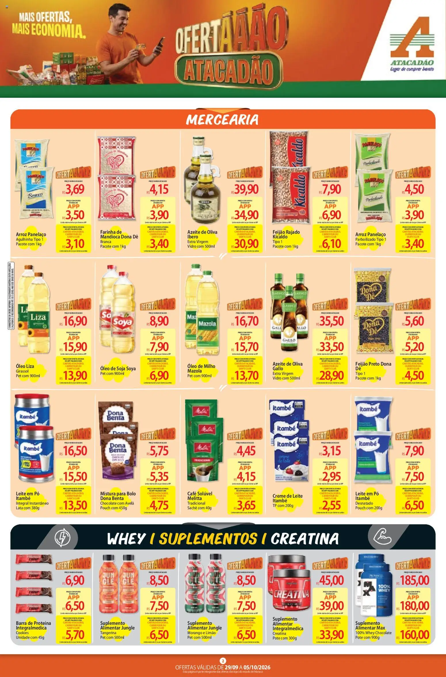 Atacadão Folheto - válido de 29/09/2026 | Página: 2 | Produtos: Mandioca, Óleo, Café, Azeite