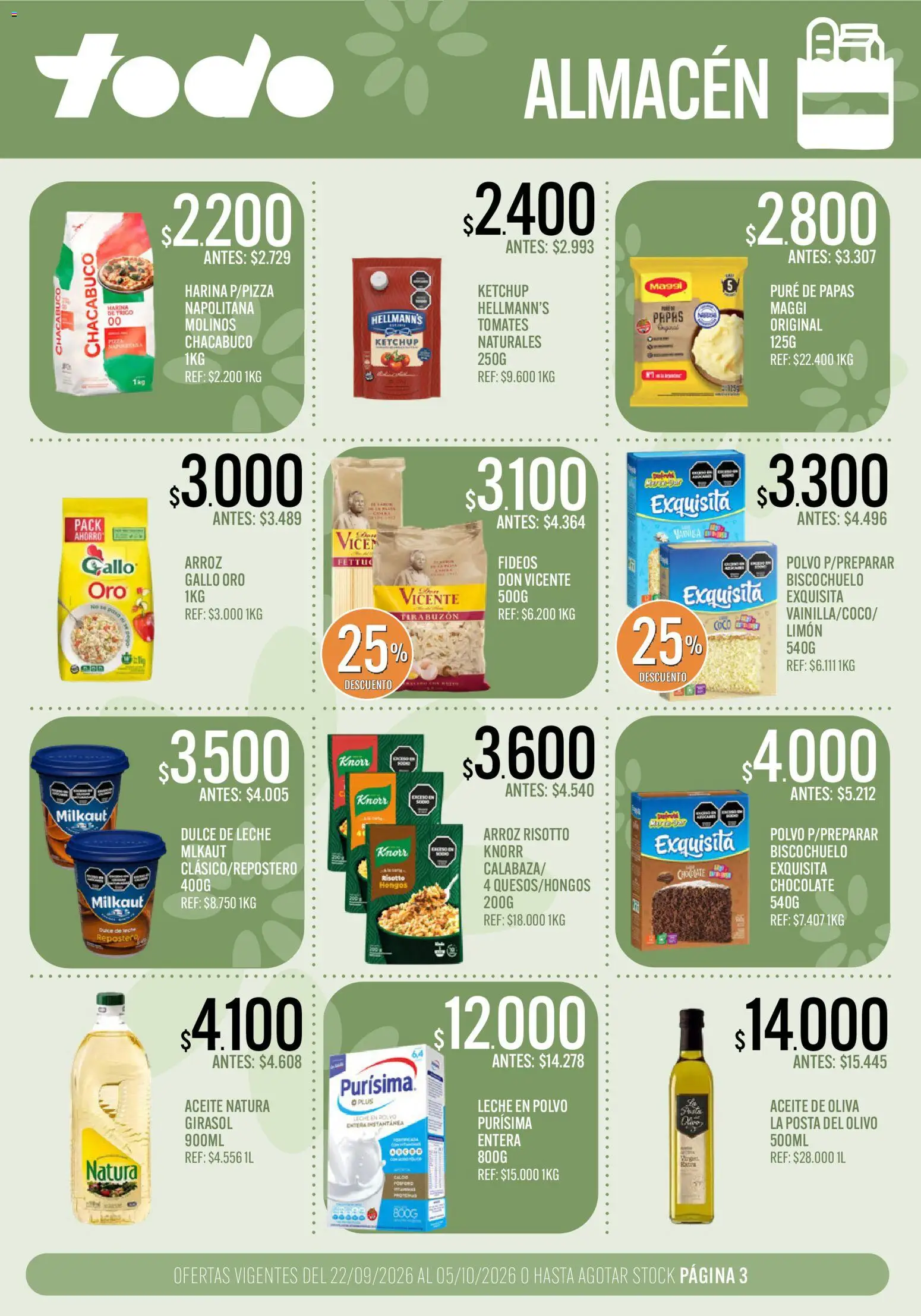 Supermercados TODO catálogo │ válido desde el 22/09/2026 | Página: 3 | Productos: Aceite, Polvo, Dulce, Fideos