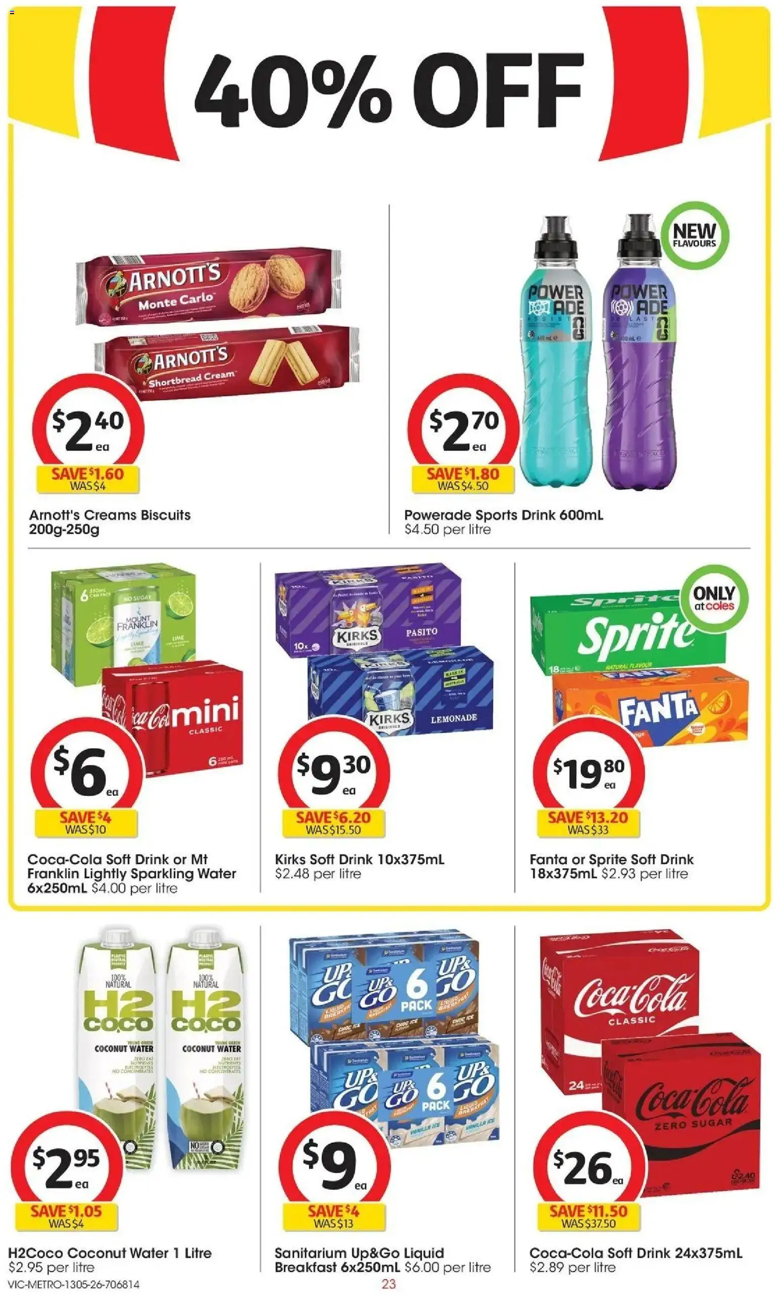 Coles catalogue - valid from 13.05.2026 | Page: 23 | Products: Coca Cola, Biscuits, Sugar, Nutrients