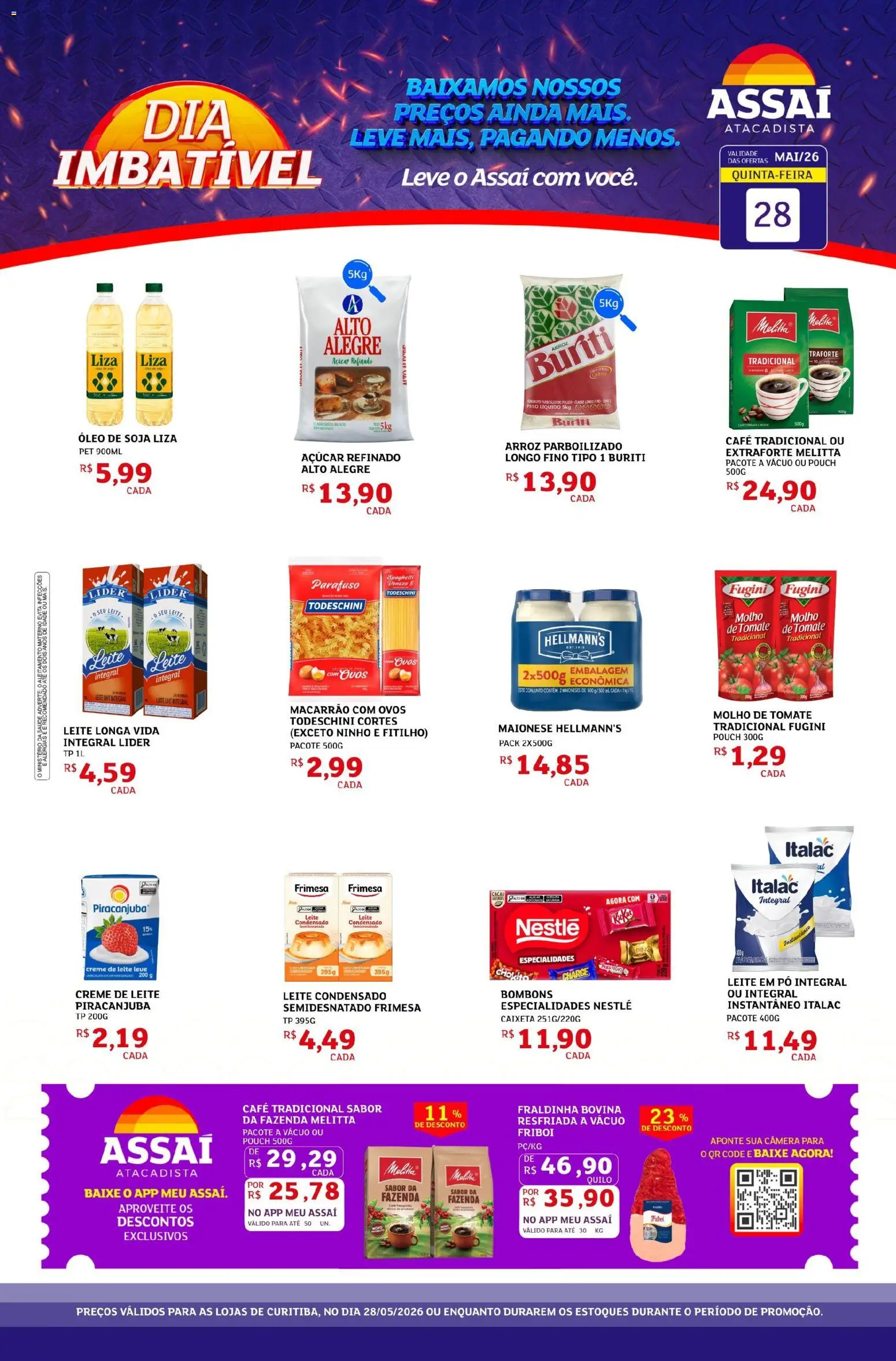 Assaí Atacadista Folheto - válido de 28.05.2026 | Página: 1 | Produtos: Óleo, Creme de leite, Leite condensado, Soja