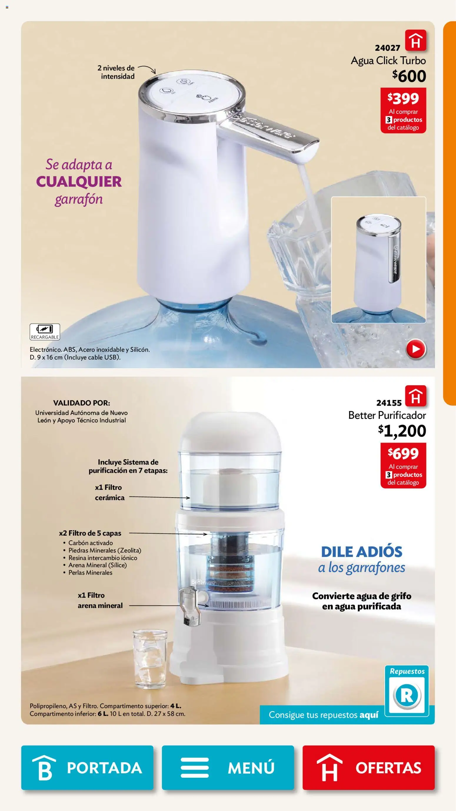 Nuevas ofertas de Betterware válidas en toda la República Mexicana desde el 29/06/2026. ¡Encuentra las mejores ofertas en Betterware campaña 7 2026! | Página: 57 | Productos: Grifo, Agua, Cable, Purificador