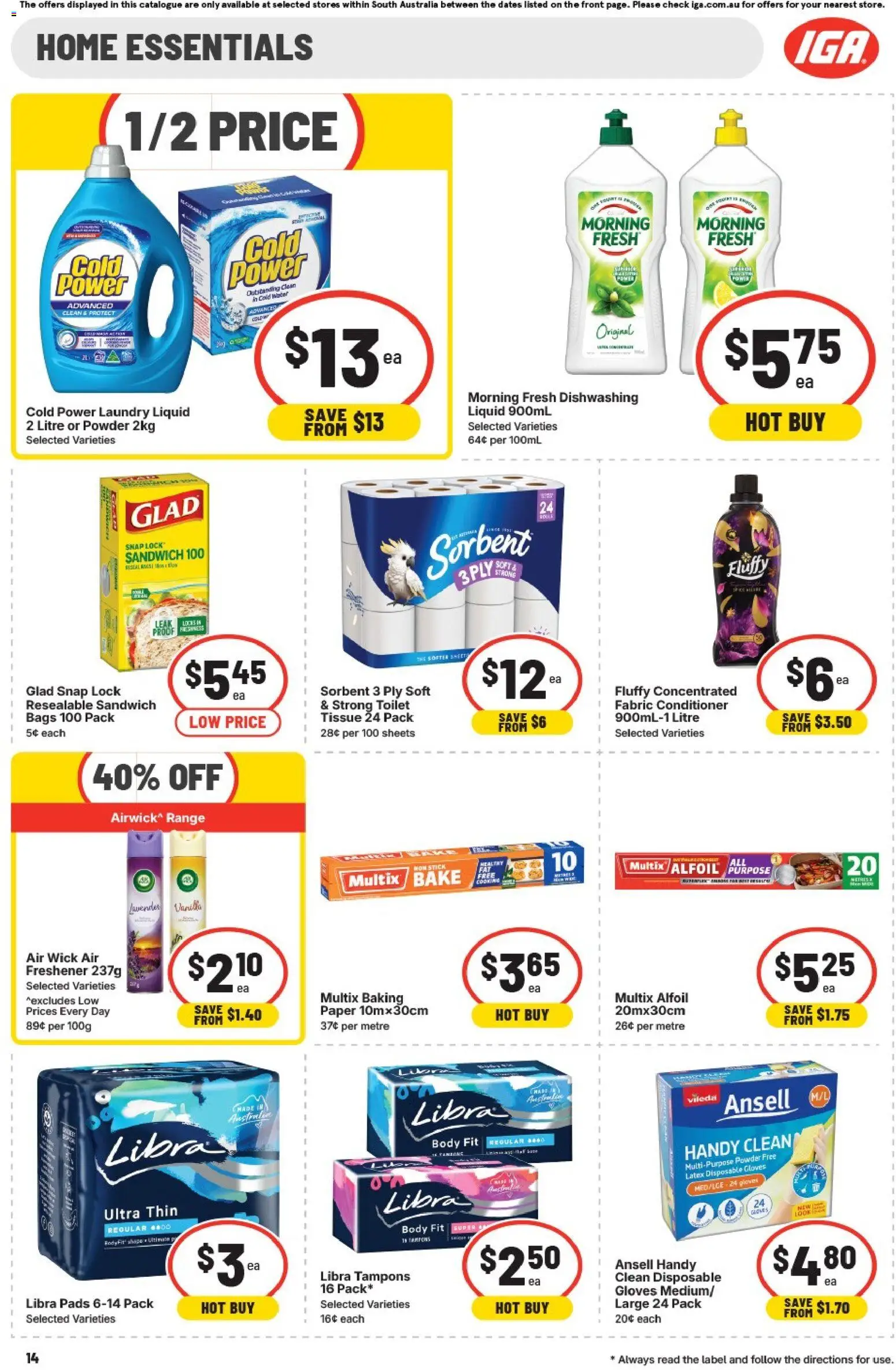 IGA catalogue - valid from 01/07/2026 | Page: 14 | Products: Toilet, Water, Gloves, Tampons