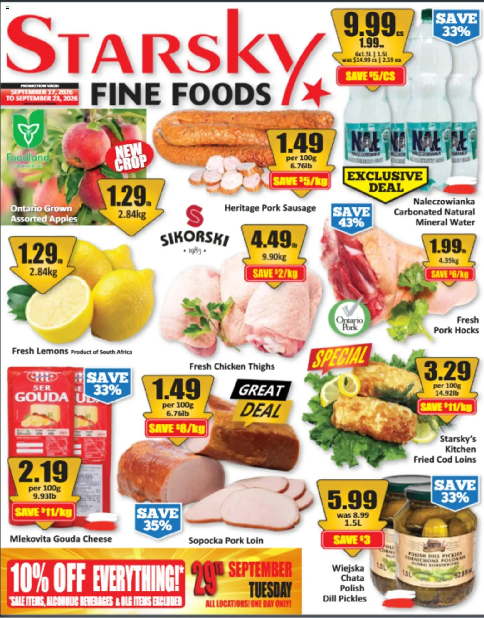 Starsky flyer valid from Sep 17, 2026 | Page: 1 | Products: Lemons, Sausage, Cheese, Chicken