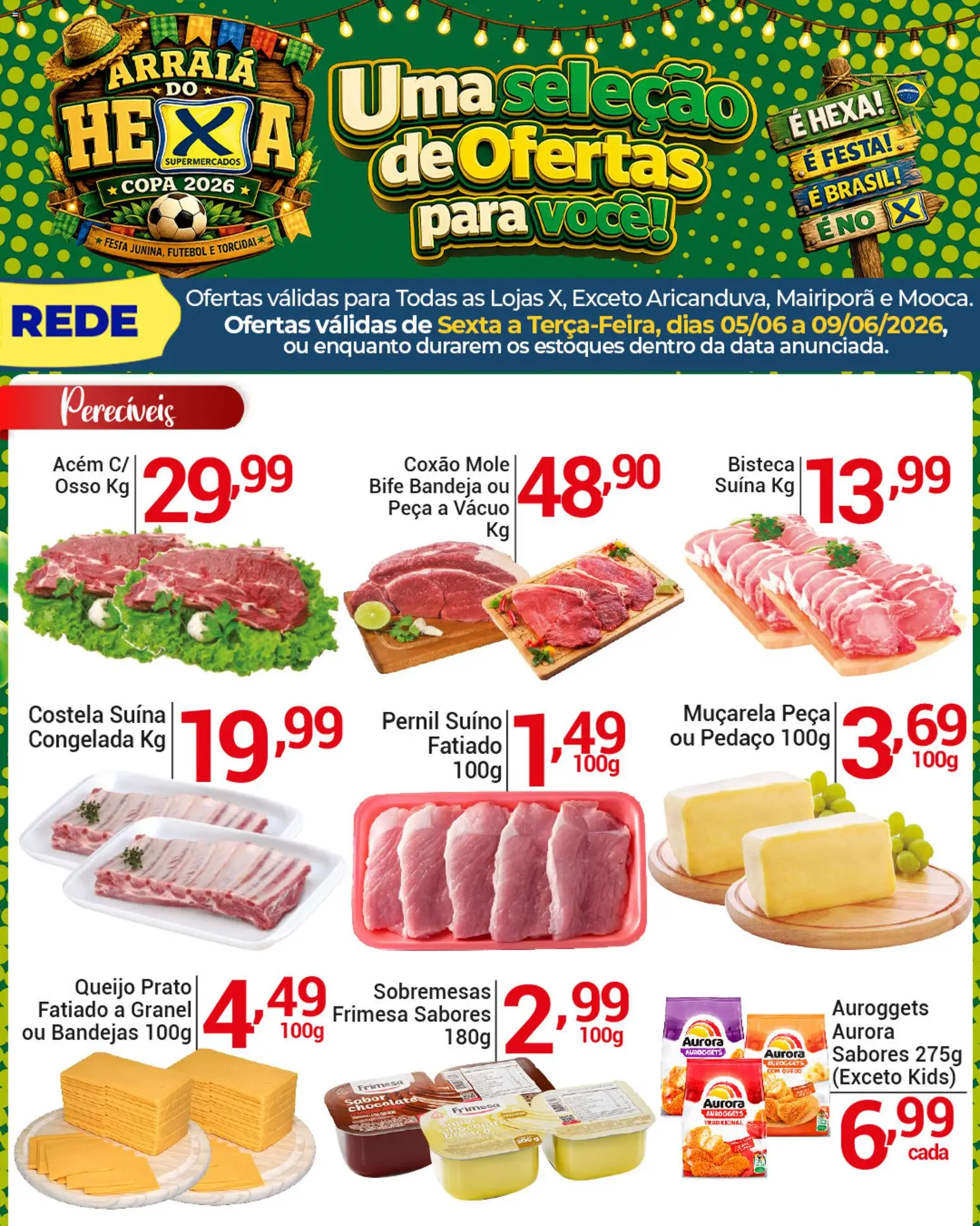 X Supermercados Folheto - válido de 05.06.2026 | Página: 1 | Produtos: Acém, Pernil, Queijo, Muçarela