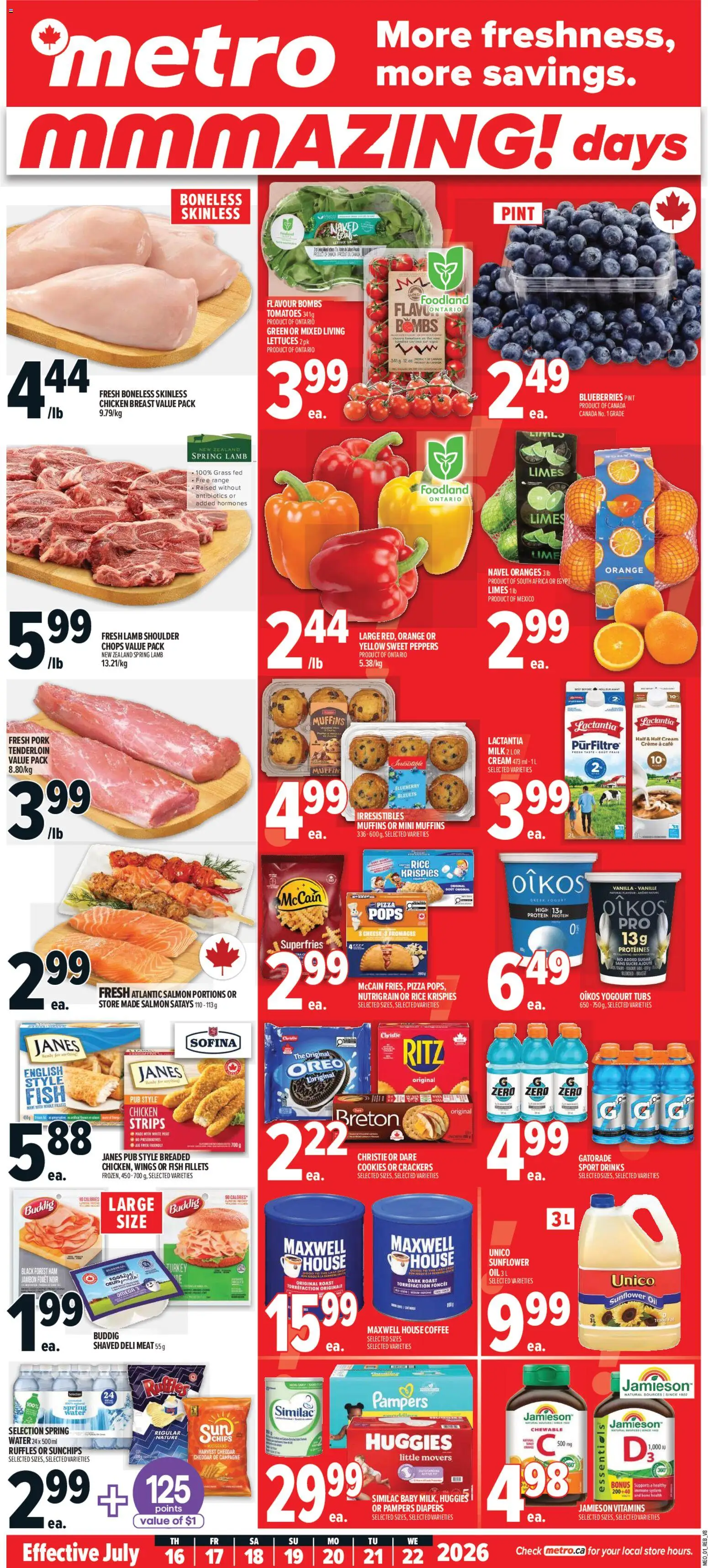 Metro flyer valid from Jul 16, 2026 | Page: 1 | Products: Milk, Oil, Ham, Chicken