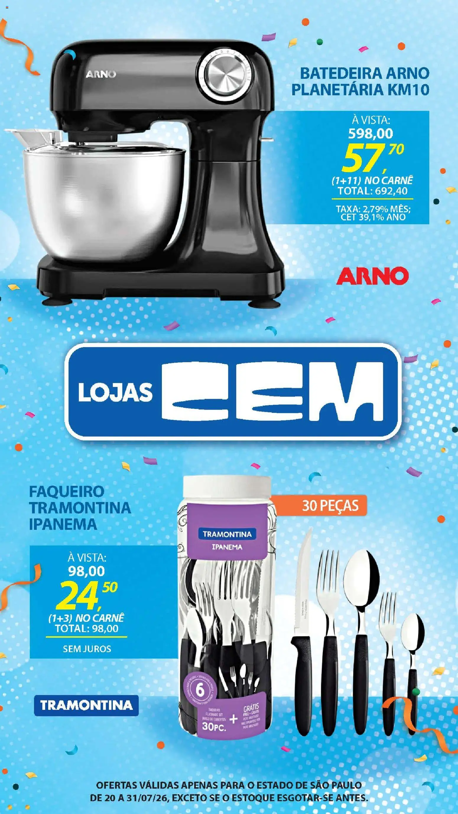 Lojas Cem Folheto - válido de 20/07/2026 | Página: 72 | Produtos: Batedeira, Carne